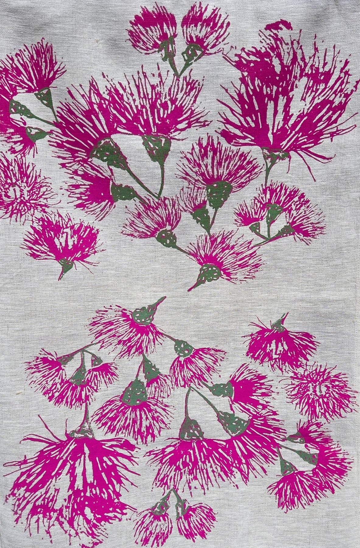 Hand Screen Printed Linen Tea Towels-Eucalypt Blossoms