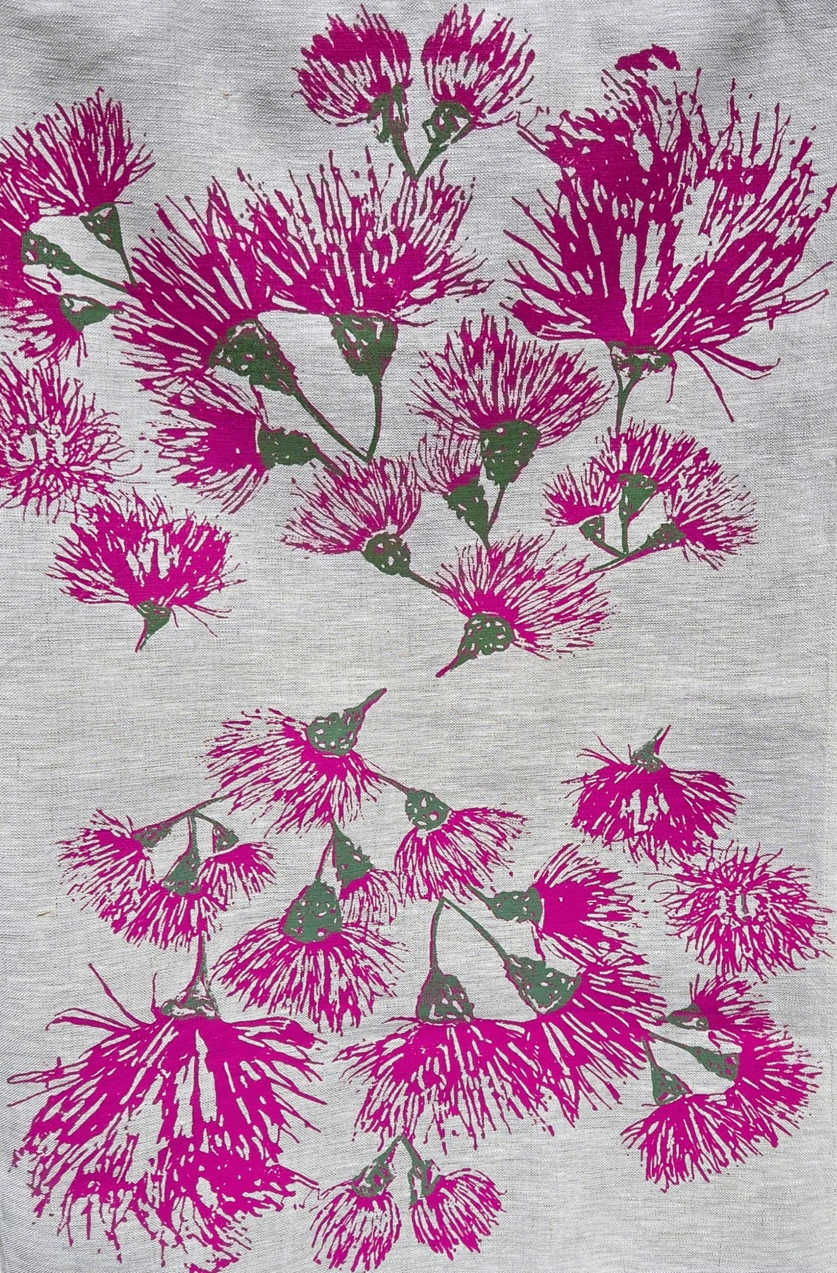 Hand Screen Printed Linen Tea Towels-Eucalypt Blossoms