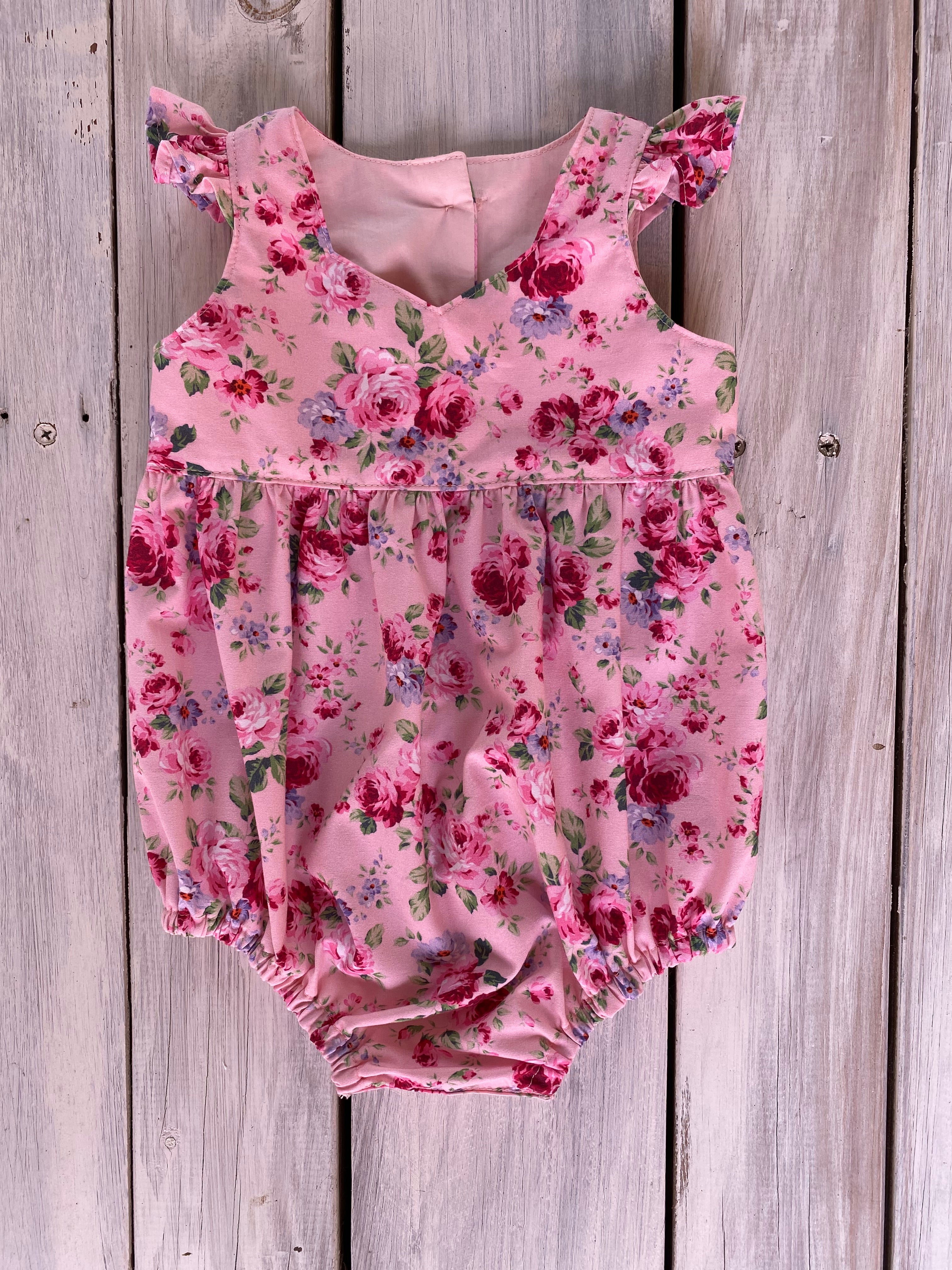Pink Dahlia Romper Handmade Size 00