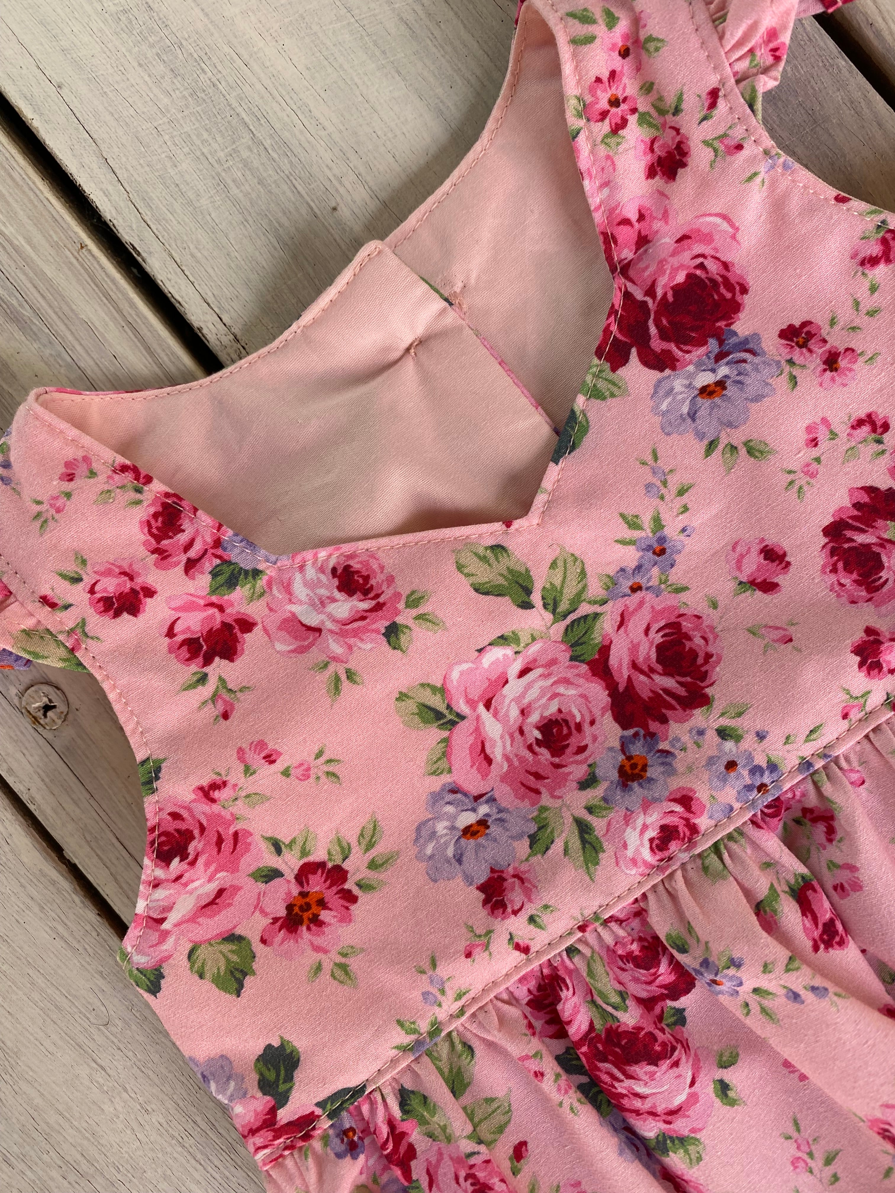 Pink Dahlia Romper Handmade Size 00