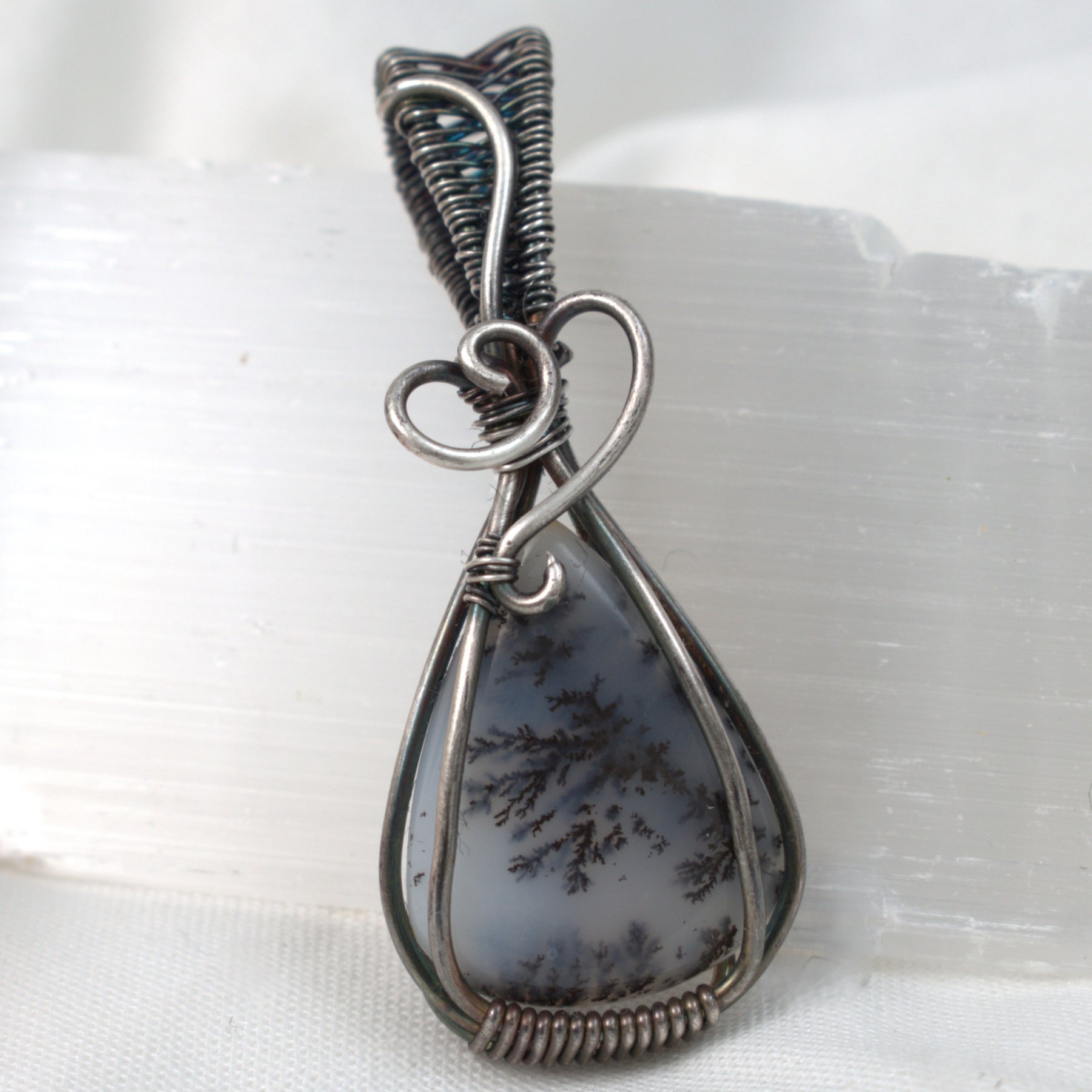 First Frost - Dendritic Opal Pendant in Antiqued Silver