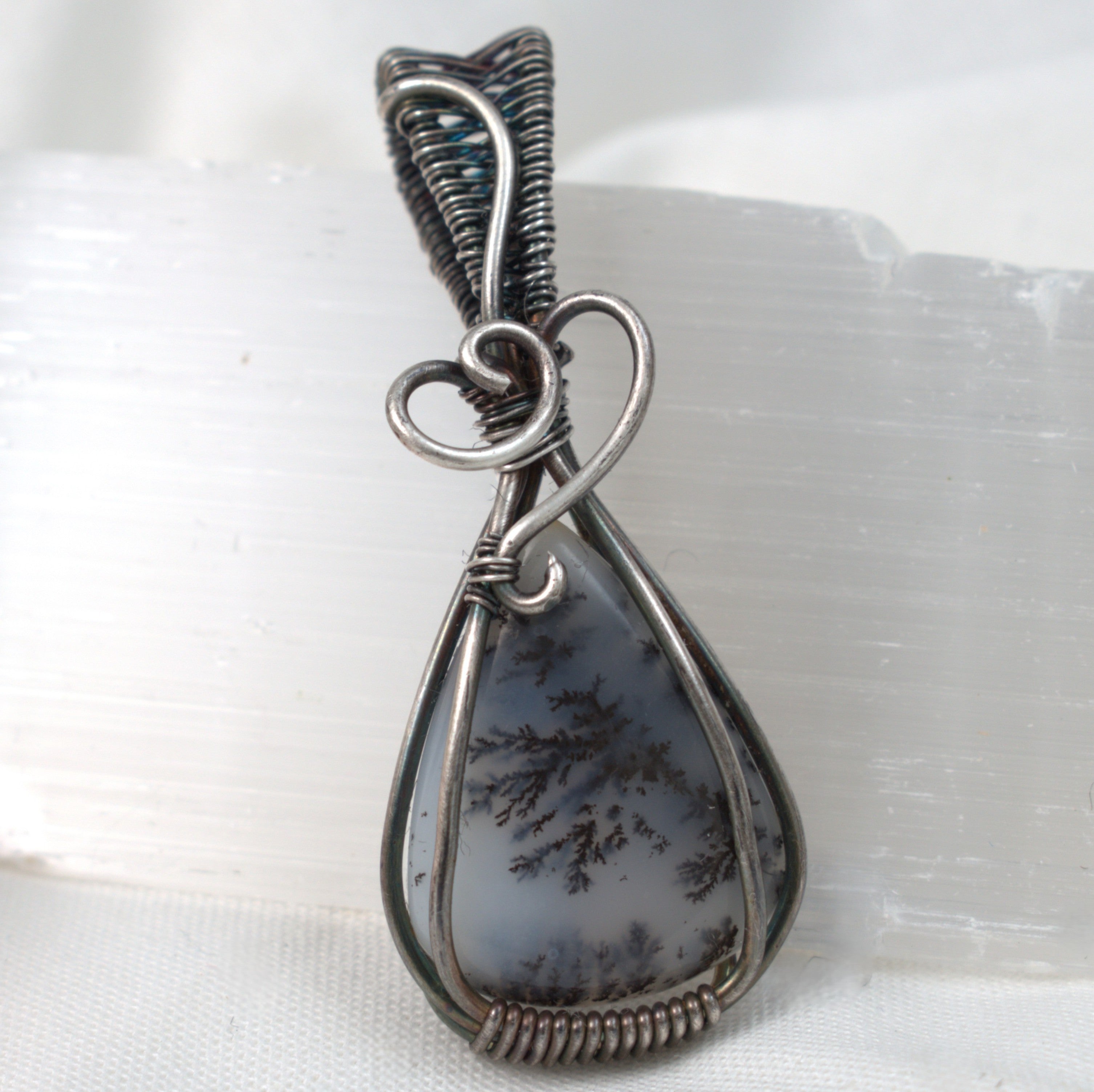 First Frost - Dendritic Opal Pendant in Antiqued Silver
