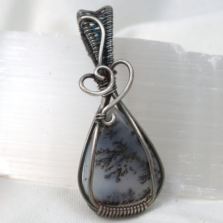 First Frost - Dendritic Opal Pendant in Antiqued Silver