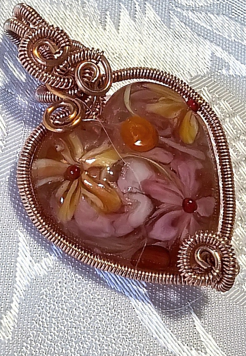 Gorgeous Pink Artisan Made Lampwork Heart Wire Wrapped by me!
