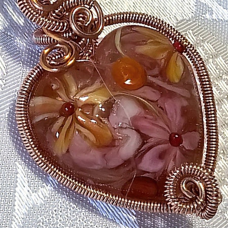 Gorgeous Pink Artisan Made Lampwork Heart Wire Wrapped by me!
