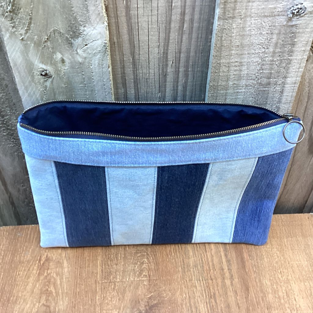 Upcycled Denim Pencil Case – Pale Stripes