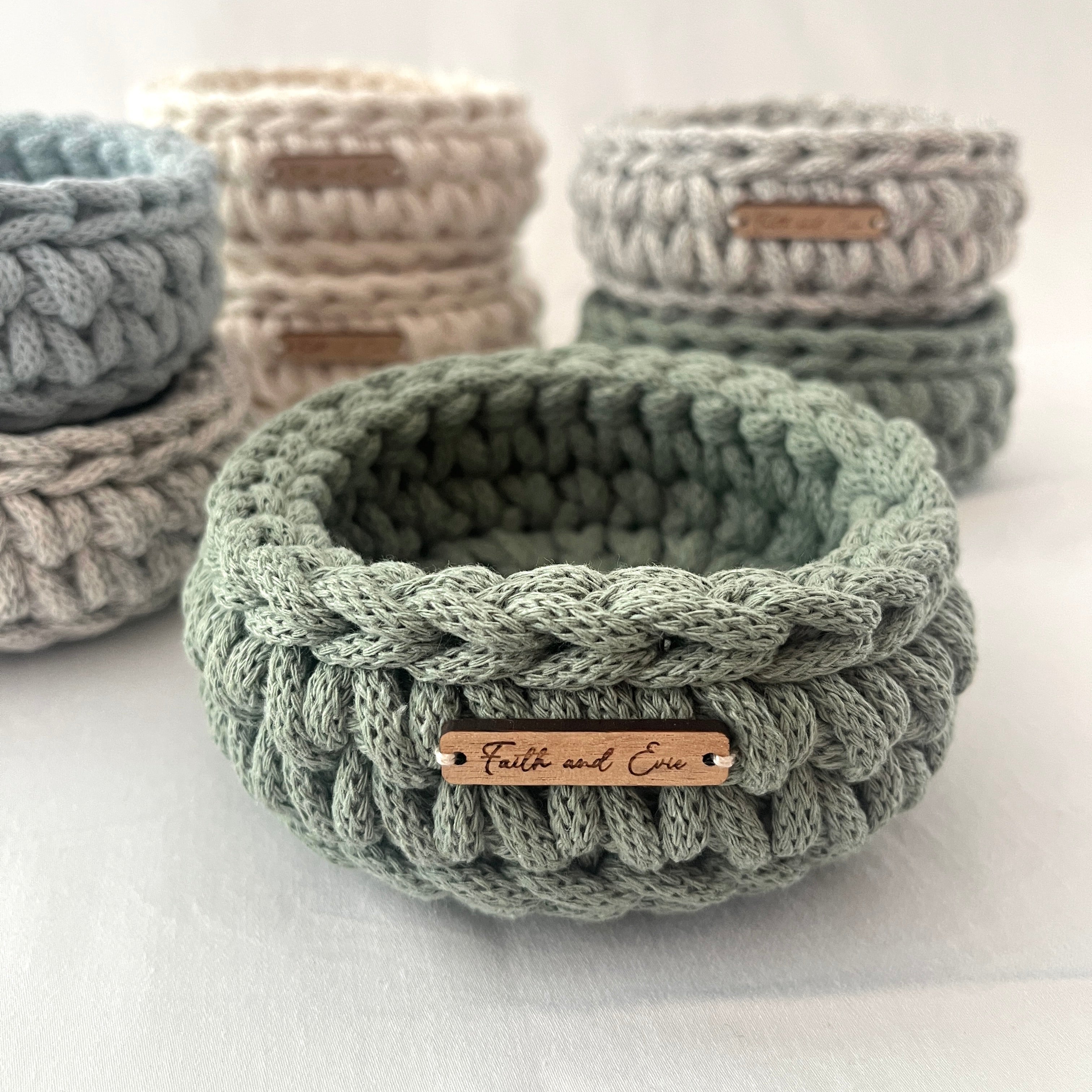 Mini basket - crocheted - colour sage