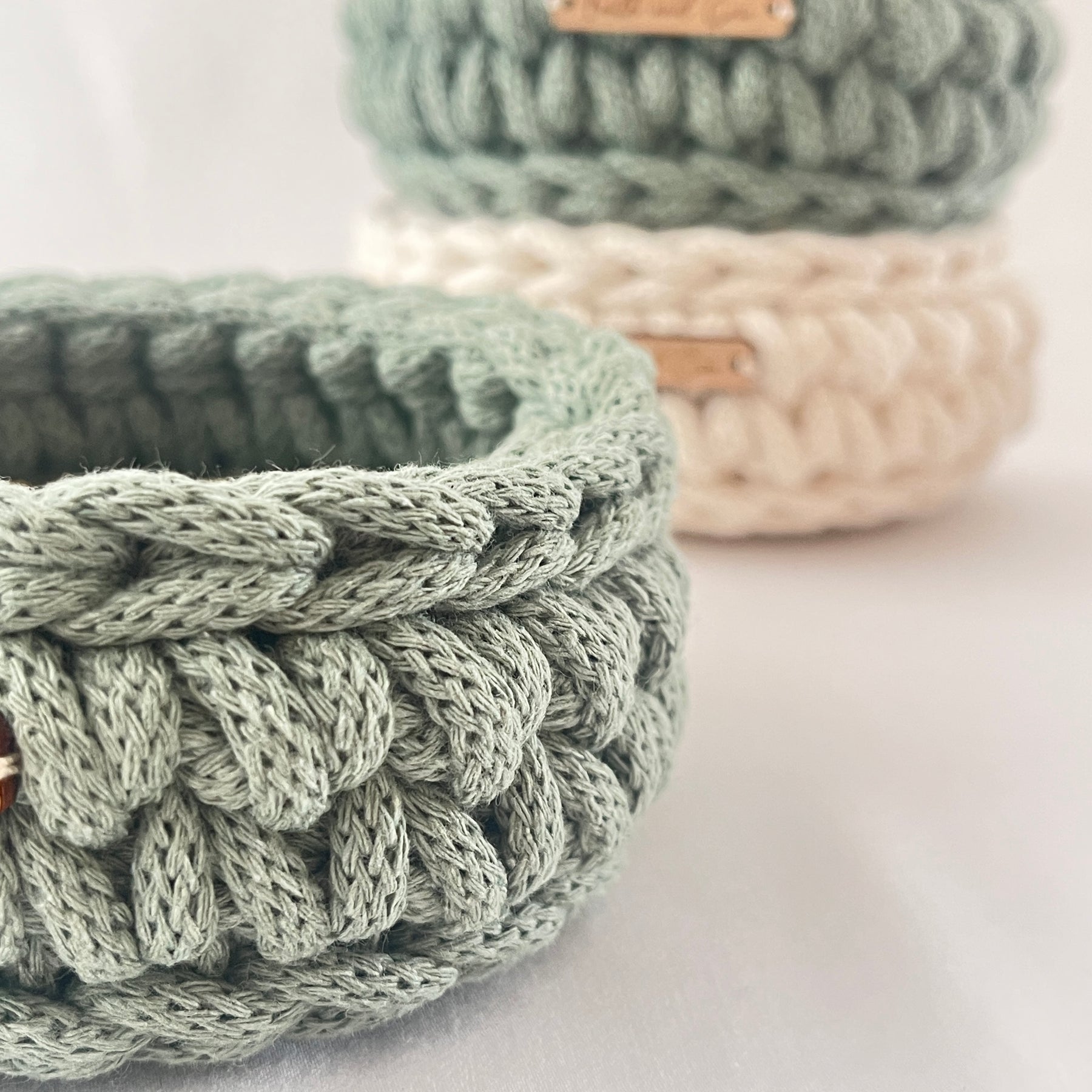 Mini basket - crocheted - colour sage