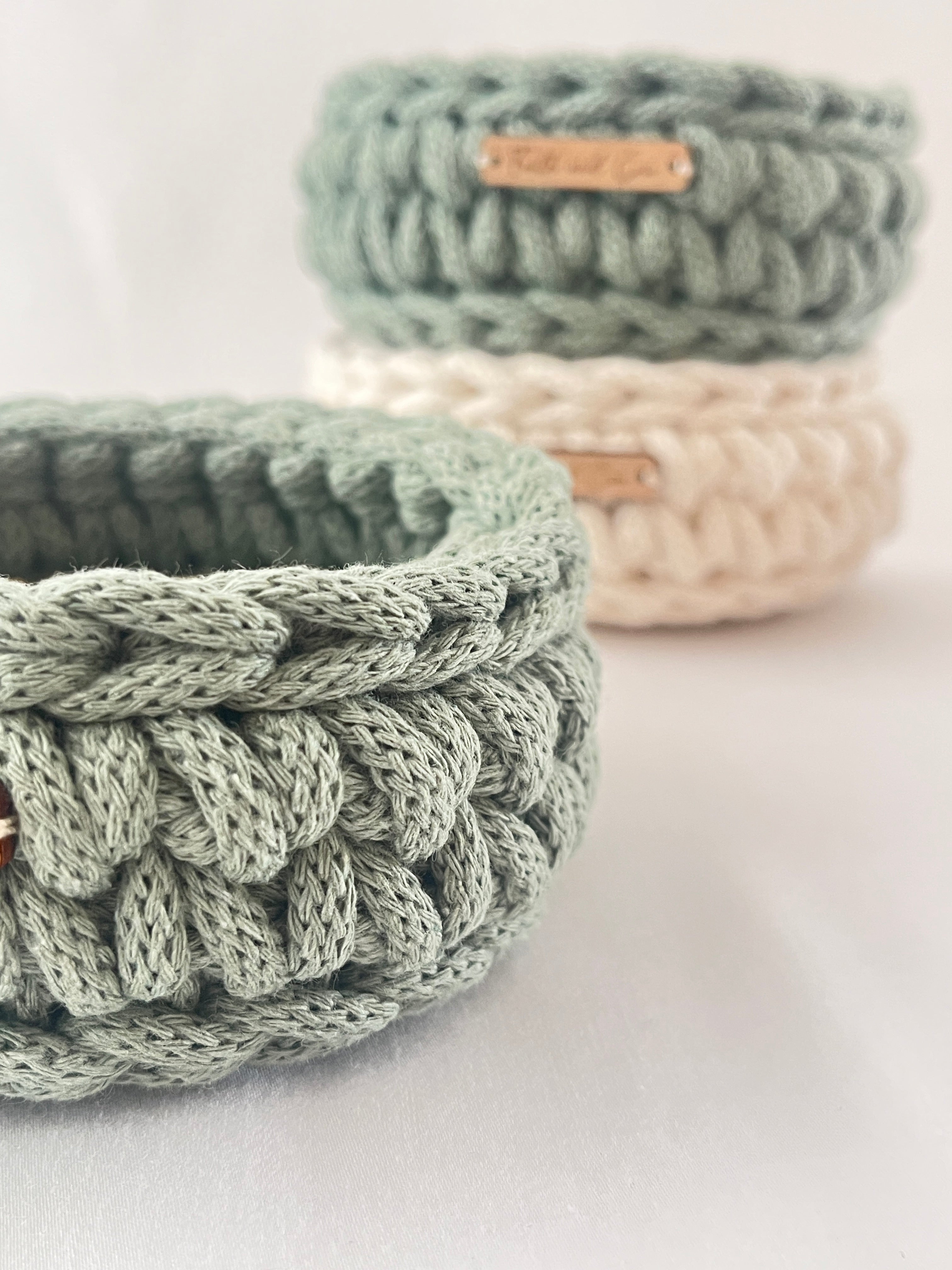 Mini basket - crocheted - colour sage