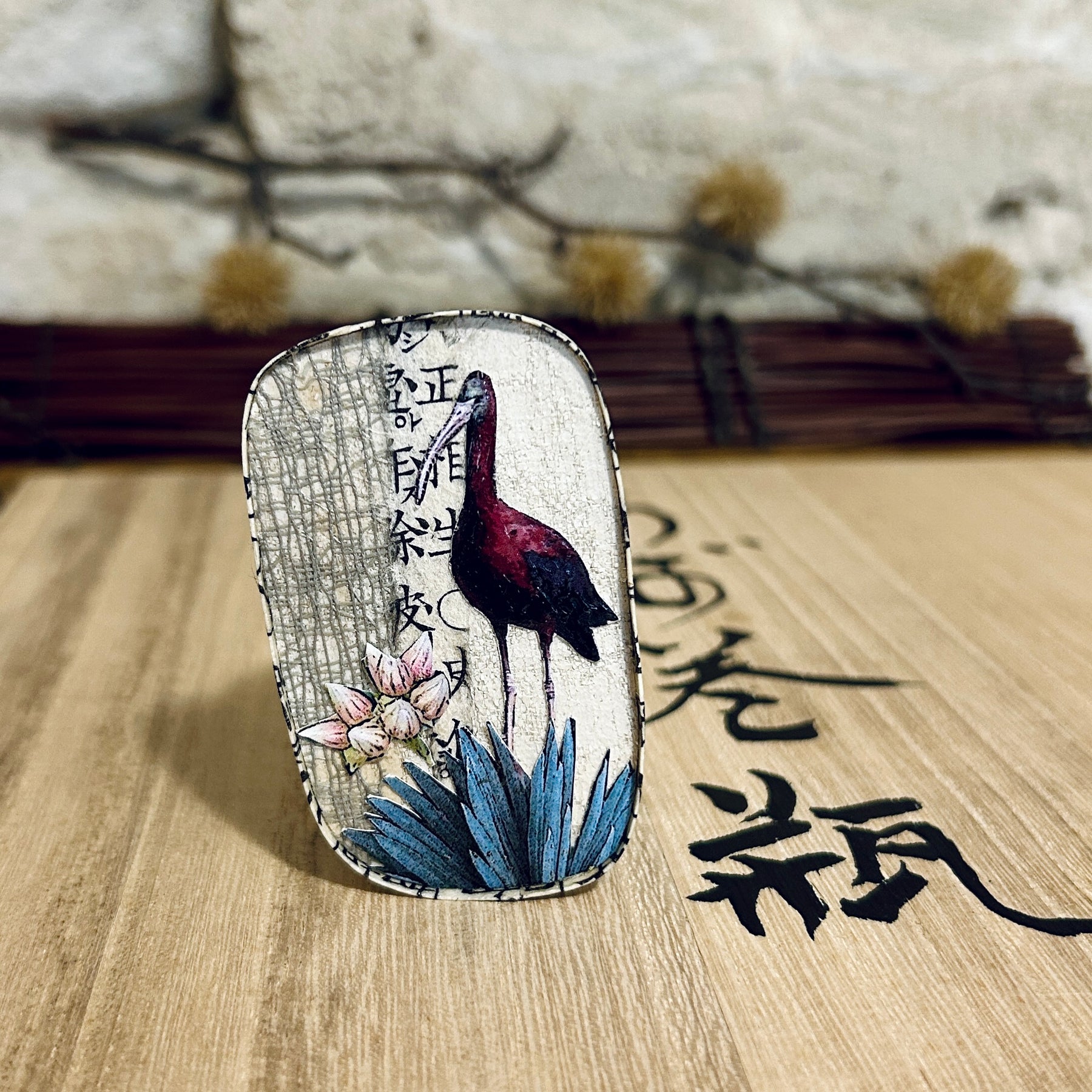 Pendant Necklace Brooch Waterbird & Flower - APE-37