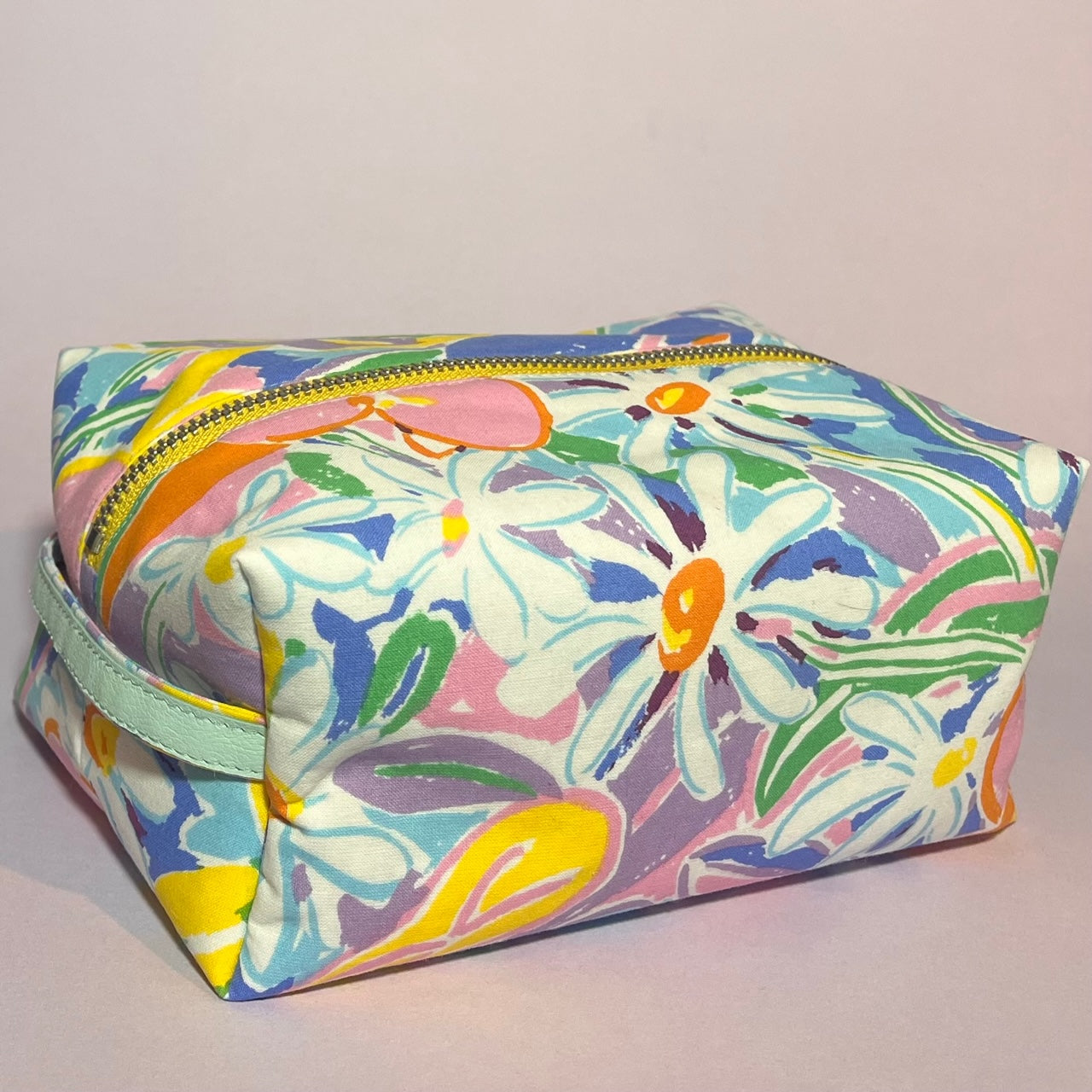 Floral colourful, repurposed vintage fabric box POUCH