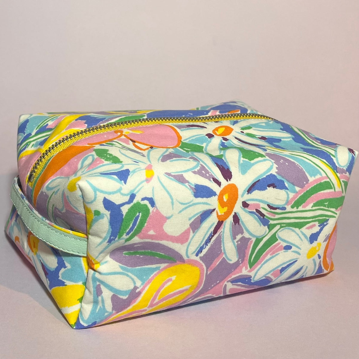 Floral colourful, repurposed vintage fabric box POUCH