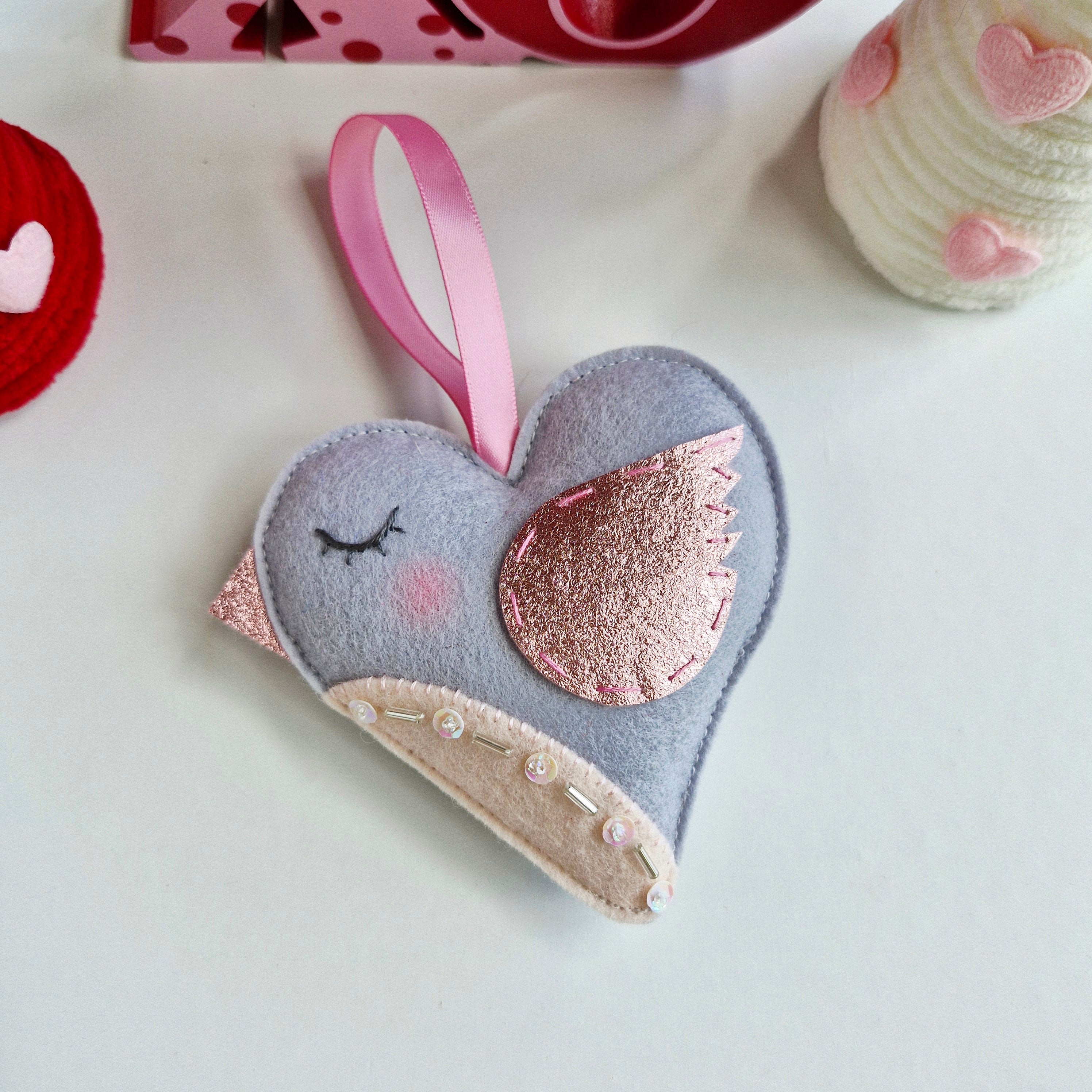 Heart Bird Decoration - Grey