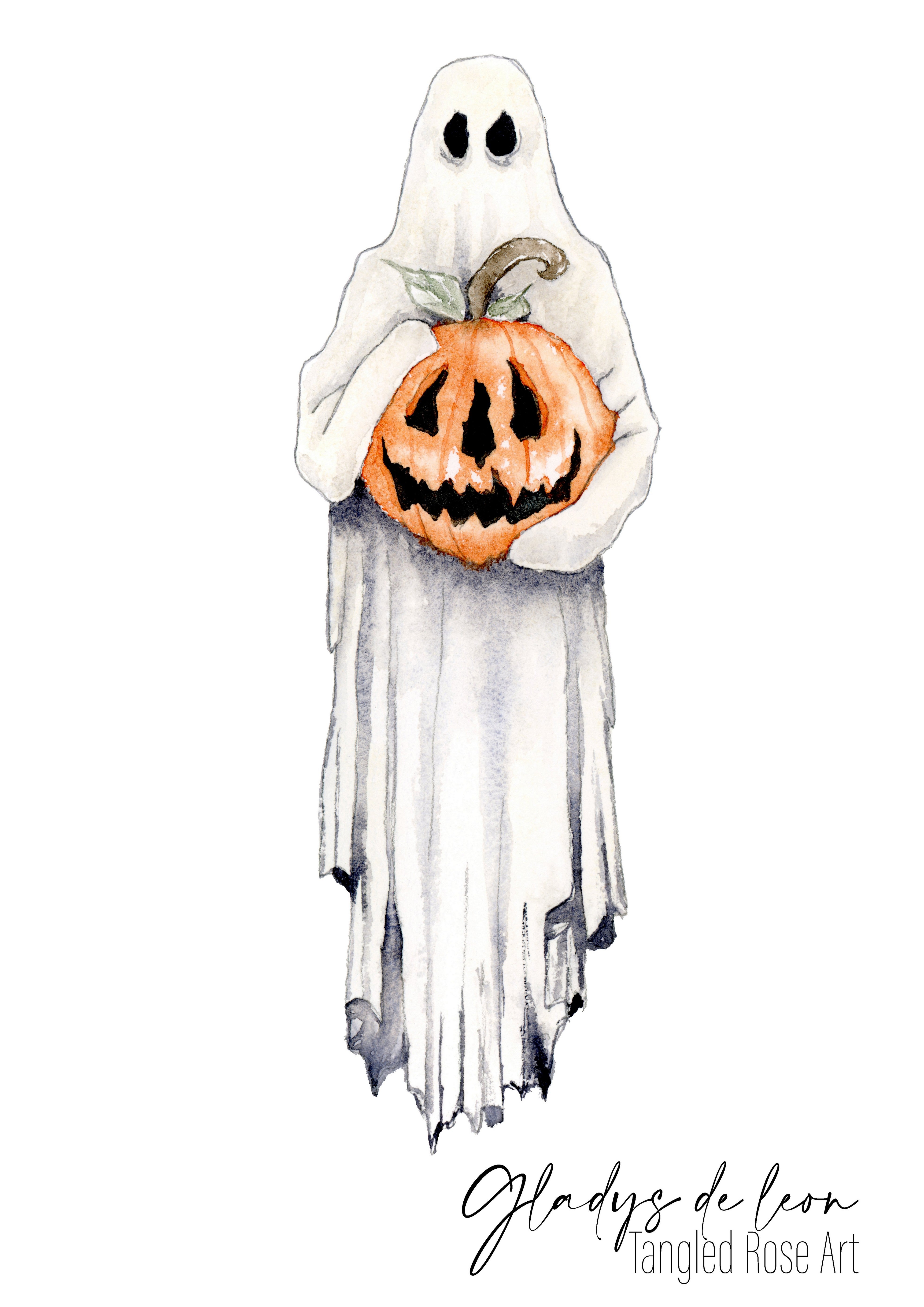 HALLOWEEN BOO ARCHIVAL PRINTS AND CARD - TANGLED ROSE ART