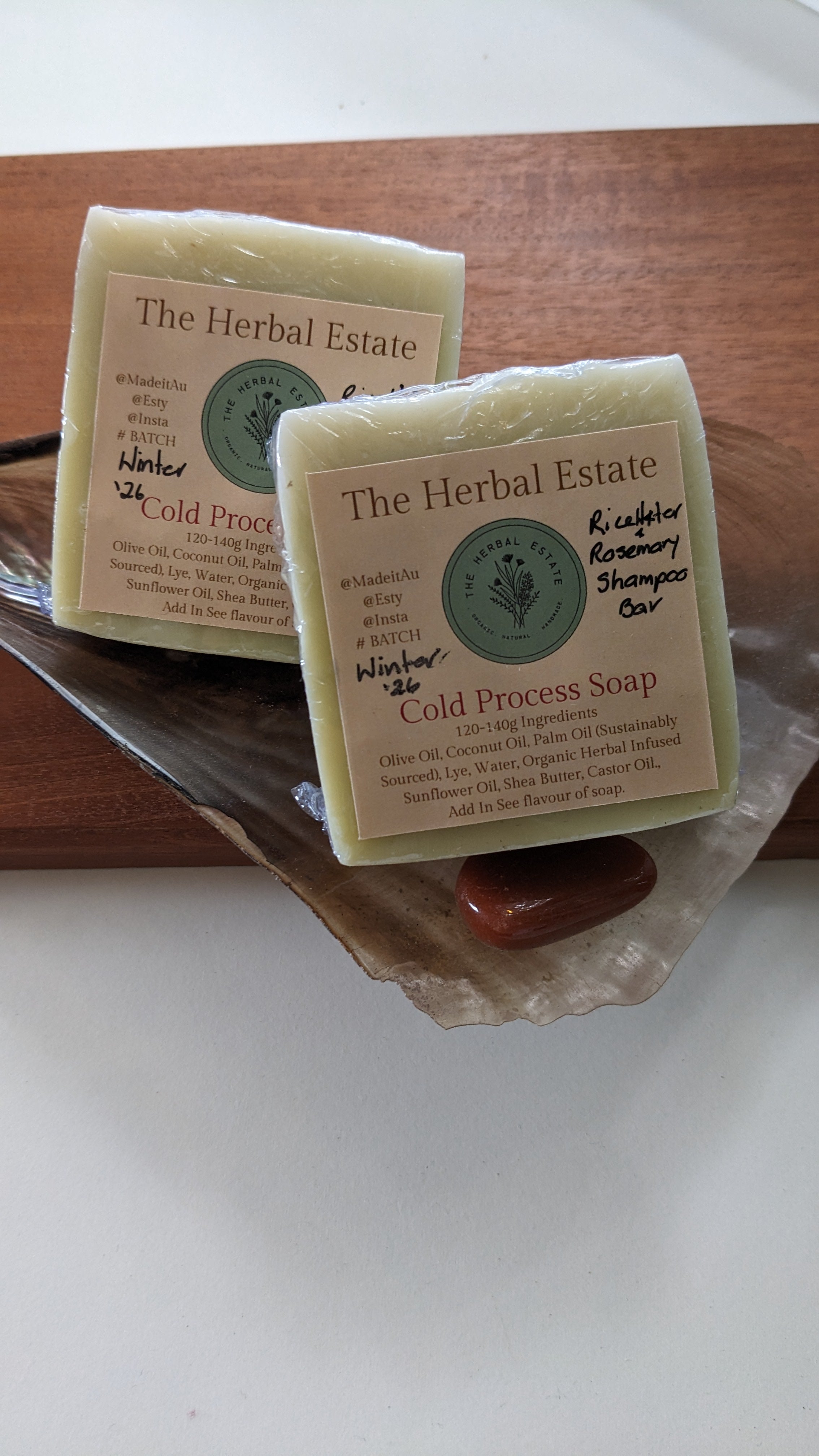 2 bars Rice Water & Rosemary Shampoo Bar | Cold Processed 120g each | Nourishing Hair Care