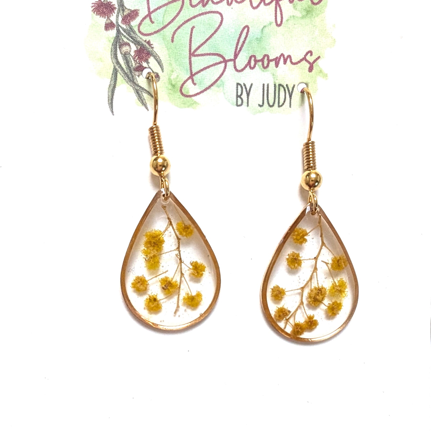 Dainty wattle teardrop Aussie earrings
