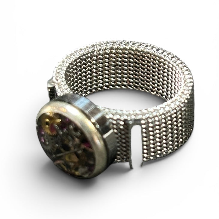 Steampunk watch parts silver ring