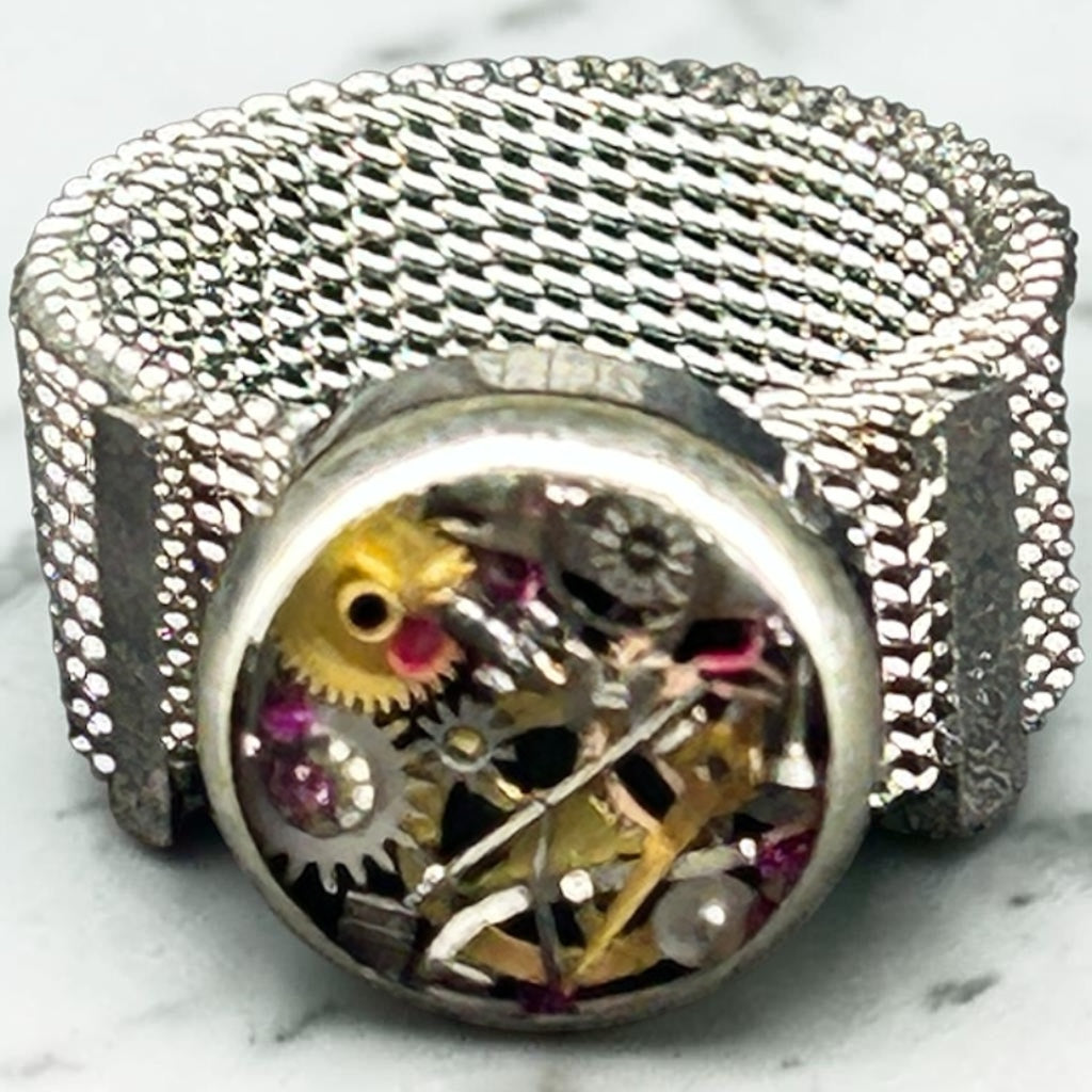 Steampunk watch parts silver ring