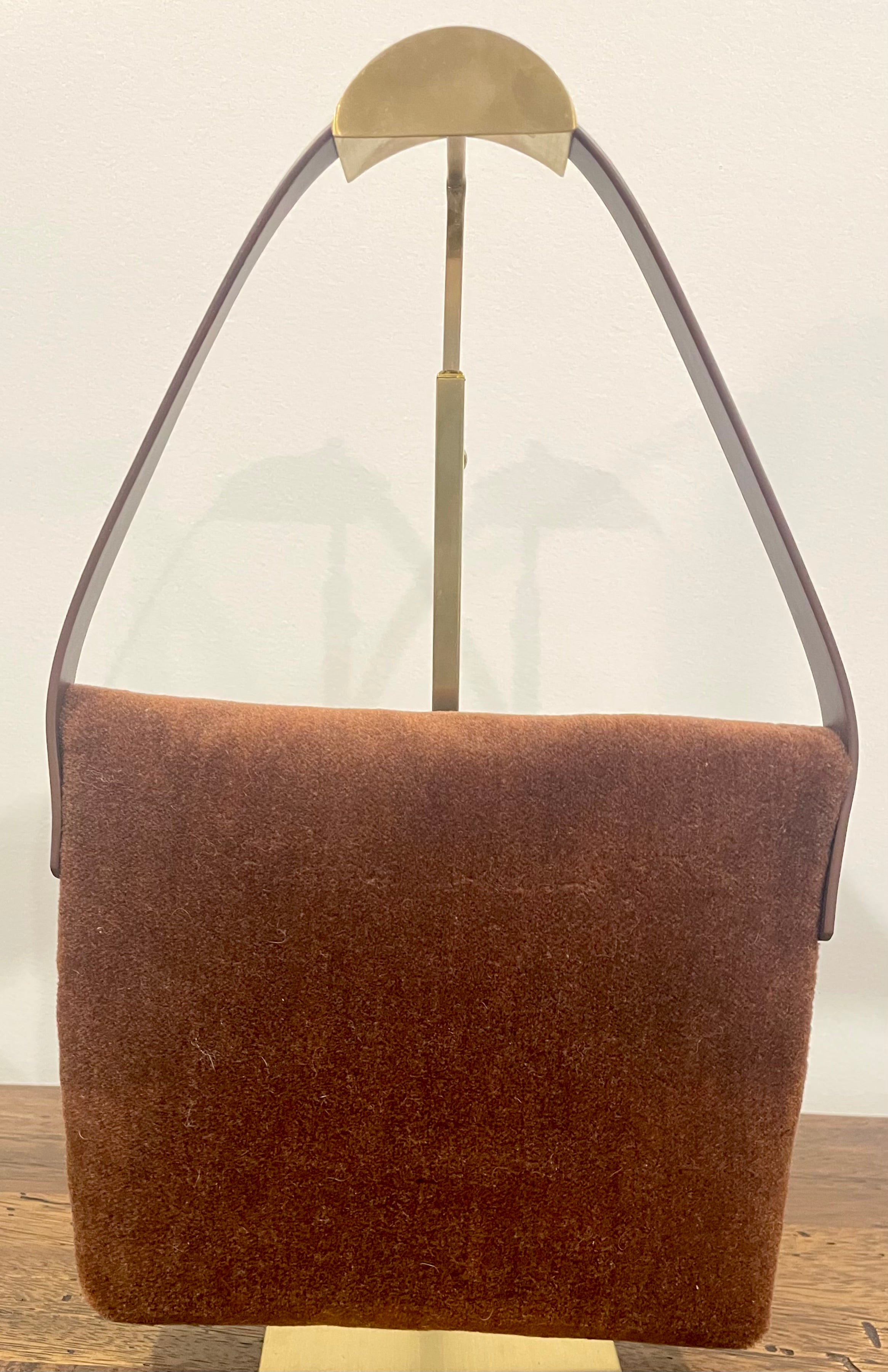 Brown Velvet Handbag — Embroidered Doily, One-of-a-Kind Upcycled Design