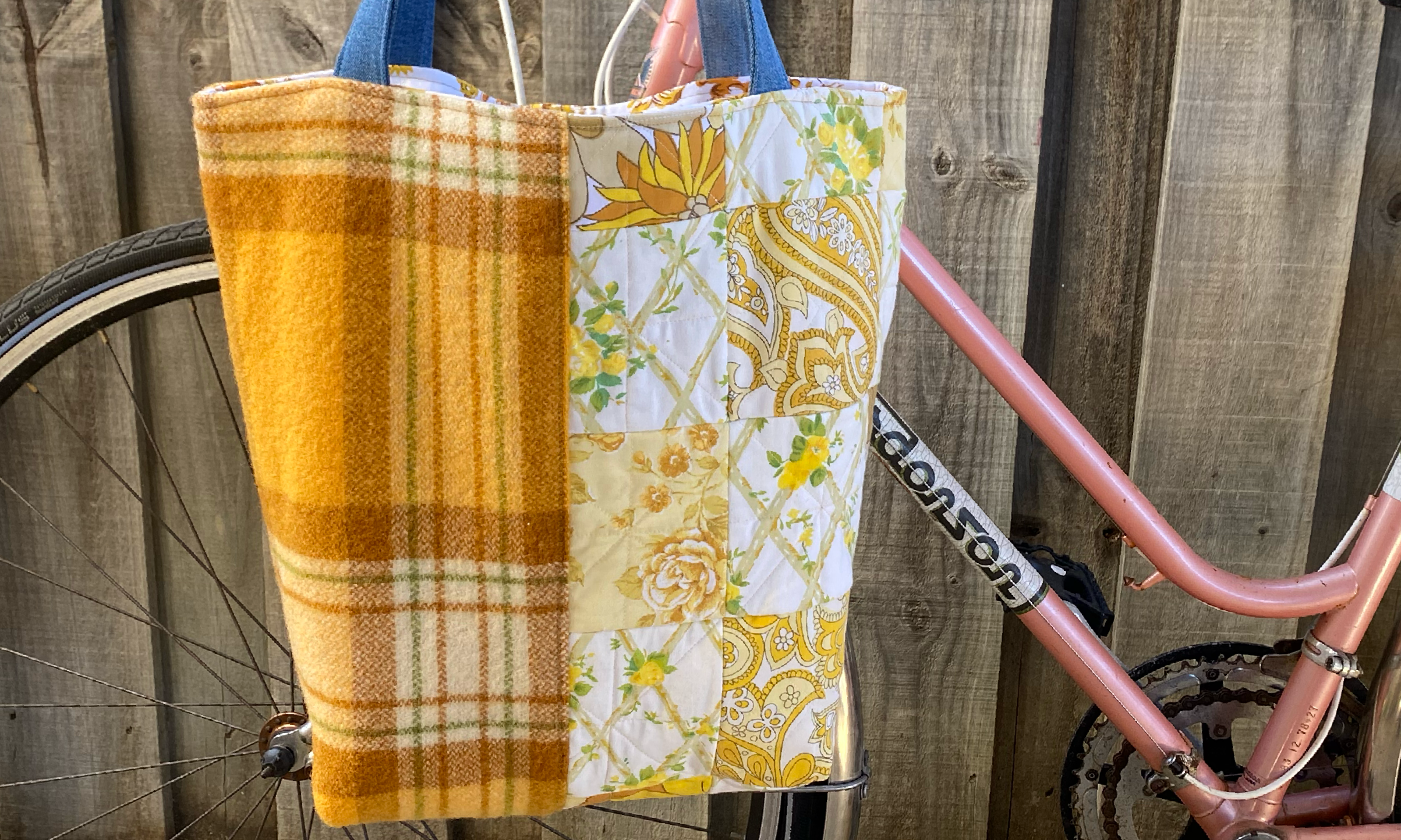 Sunny Meadow Handmade Tote Bag Upcycled Vintage Fabrics & Denim