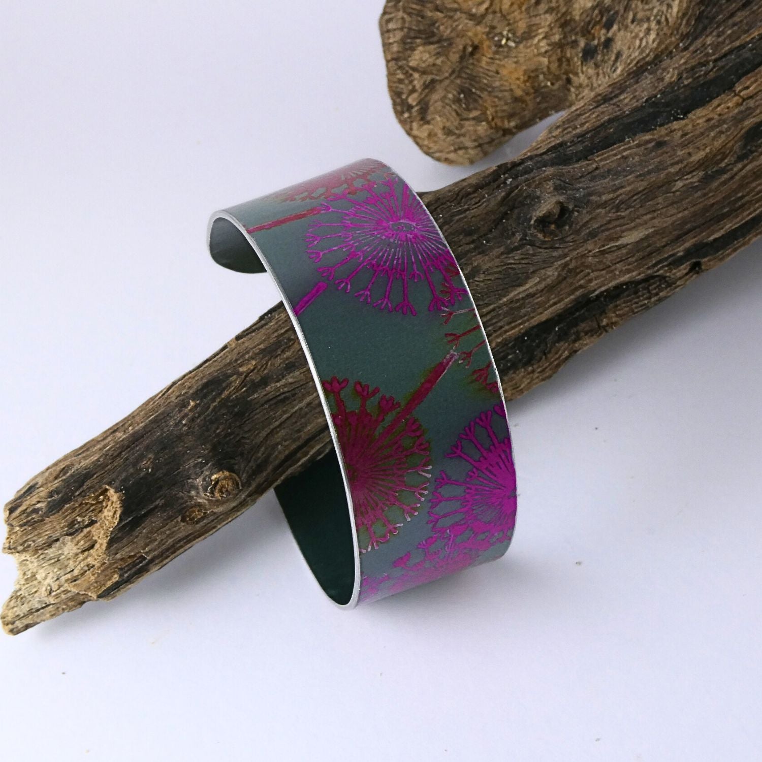 Anodized aluminium bangle hand printed Hot Dandelions Collection - AB019