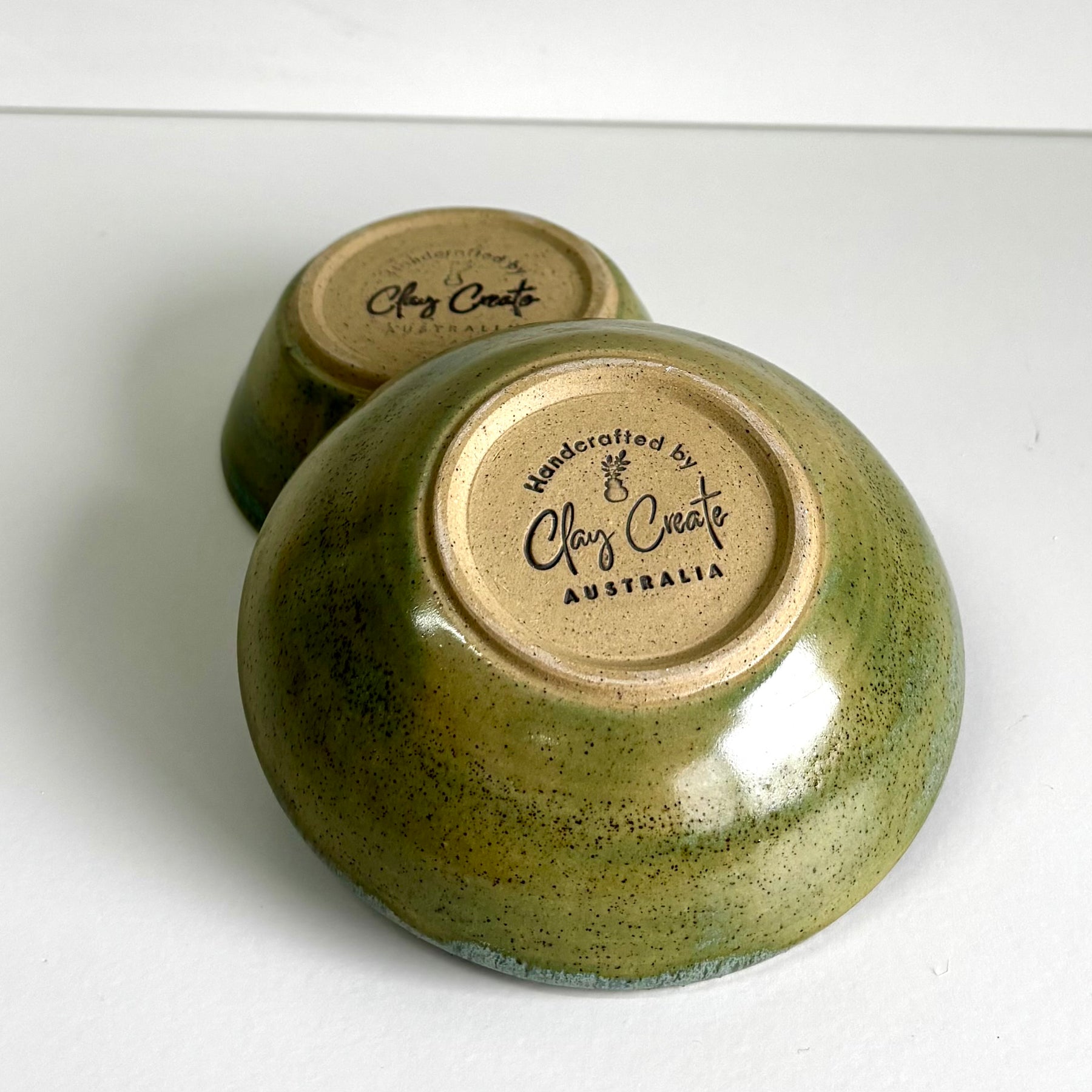 Ceramic Bowls Eucalypt Gloss Glaze on Tan Speckled Clay