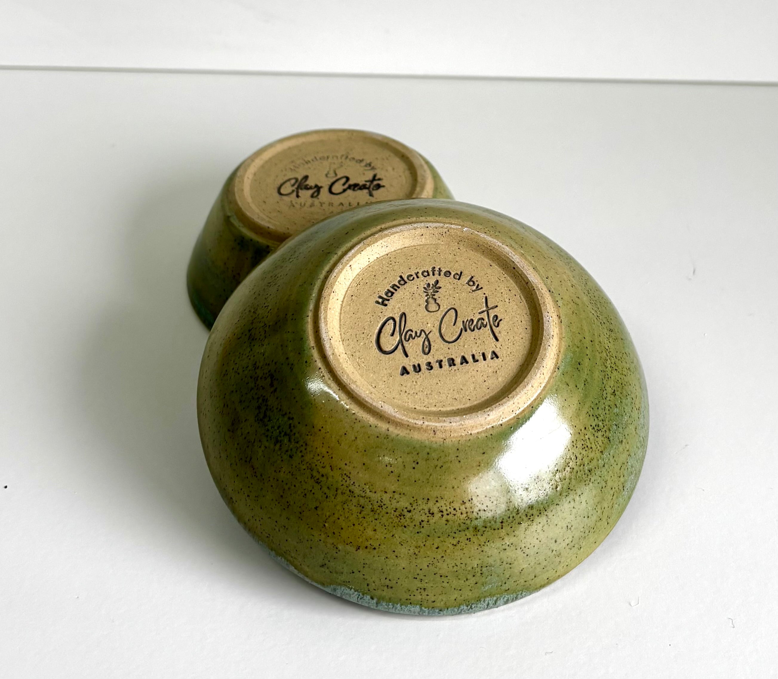 Ceramic Bowls Eucalypt Gloss Glaze on Tan Speckled Clay