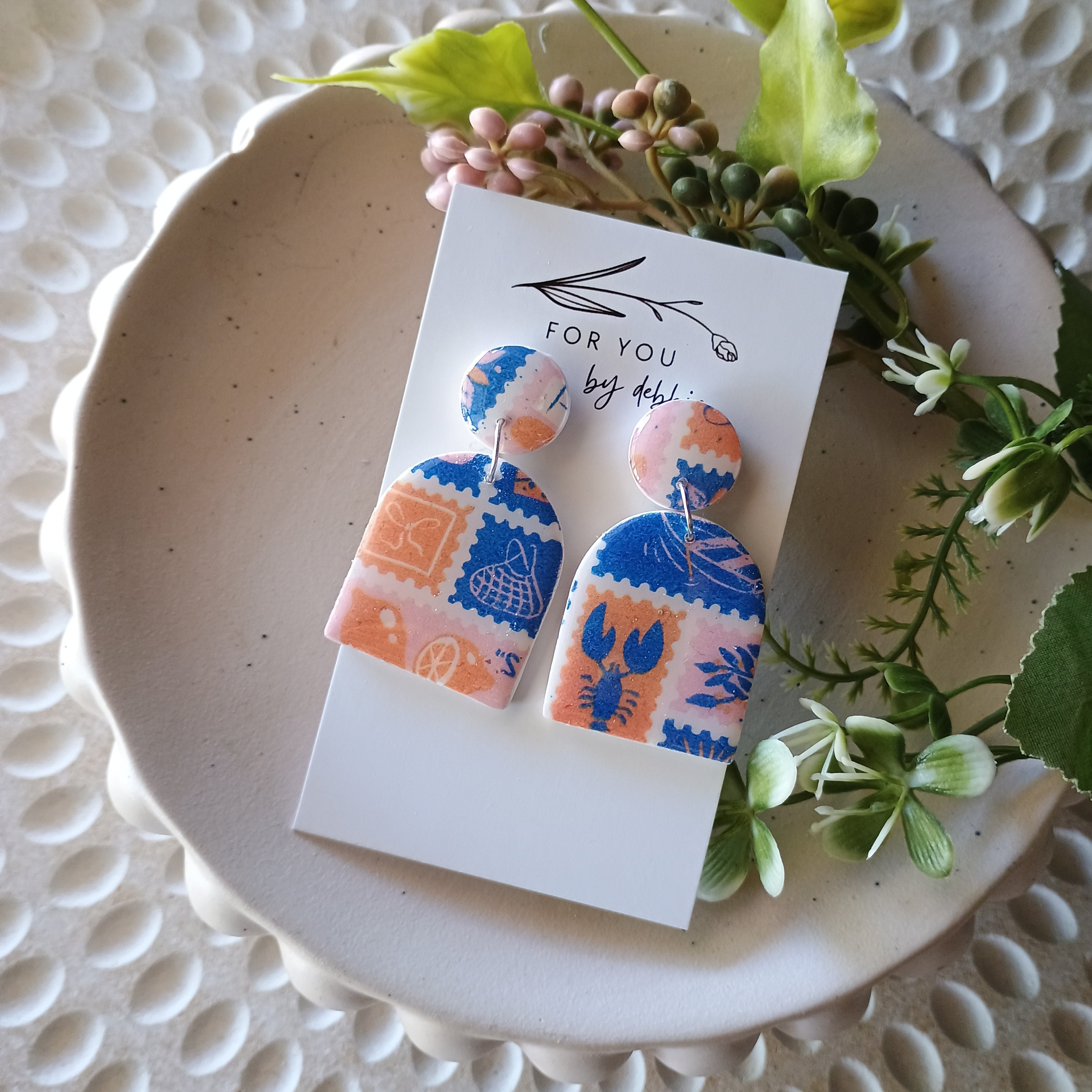 Danae dangle earrings- Italian holiday print- free studs