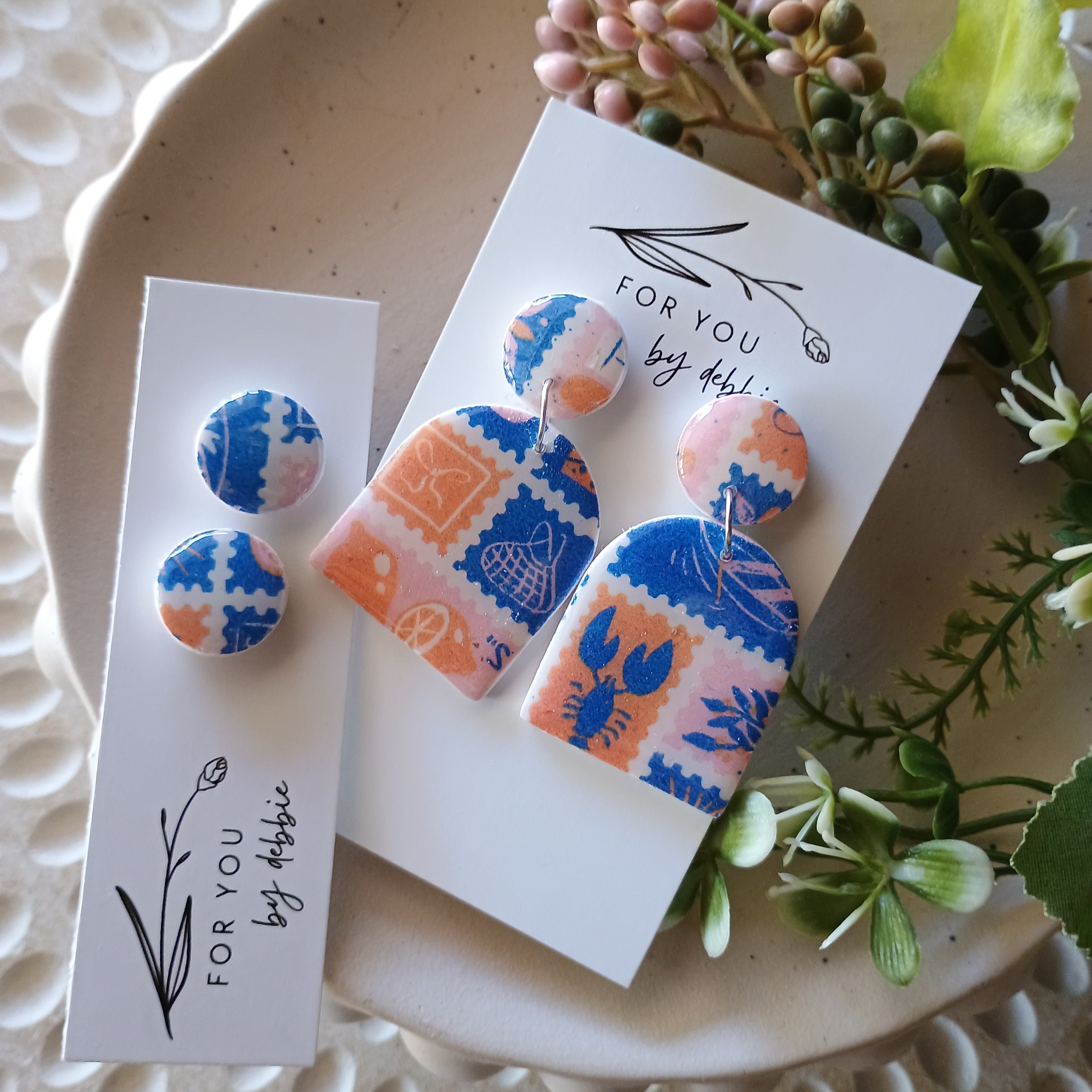 Danae dangle earrings- Italian holiday print- free studs