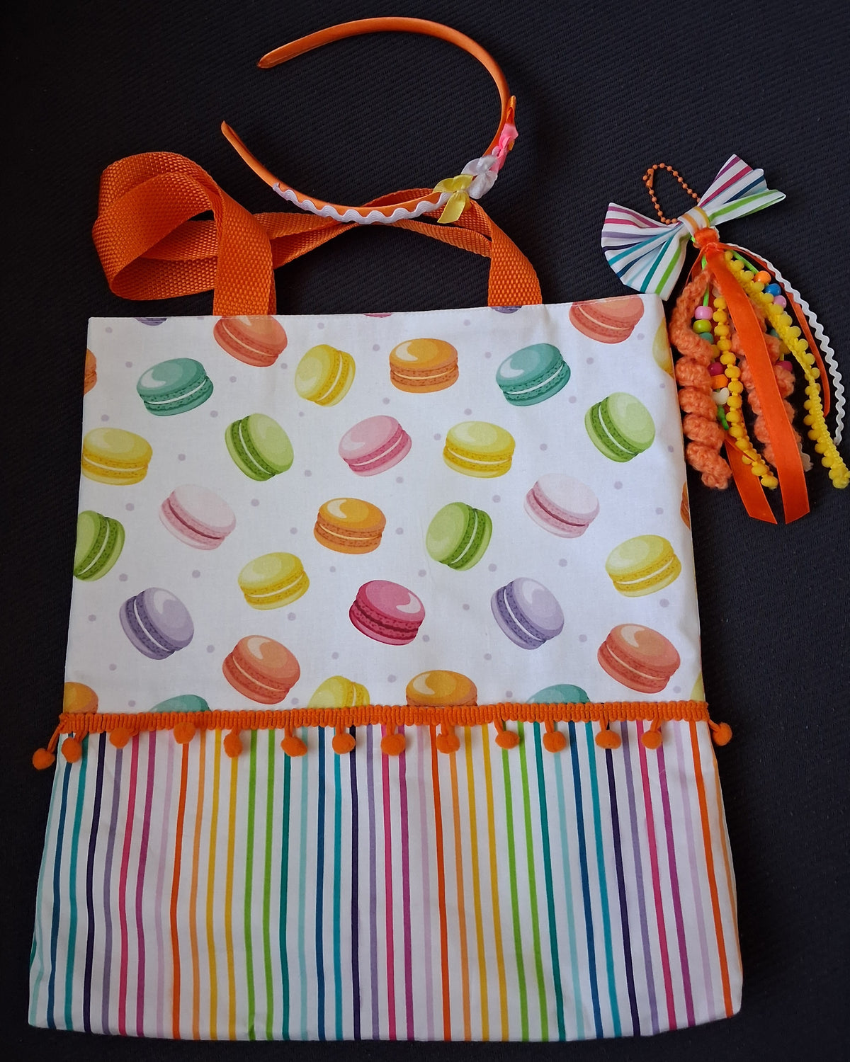Children's Macaron Print Tote, Bag Charm & Headband