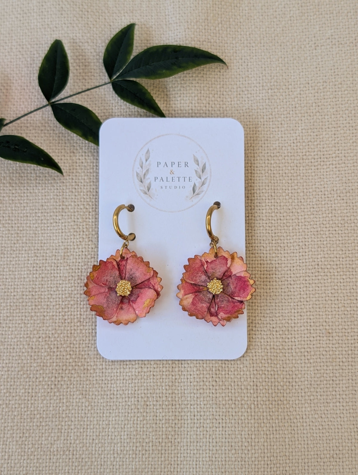 Cosmos Flower Earrings – Hand-Painted Huggie Hoop Statement Earrings