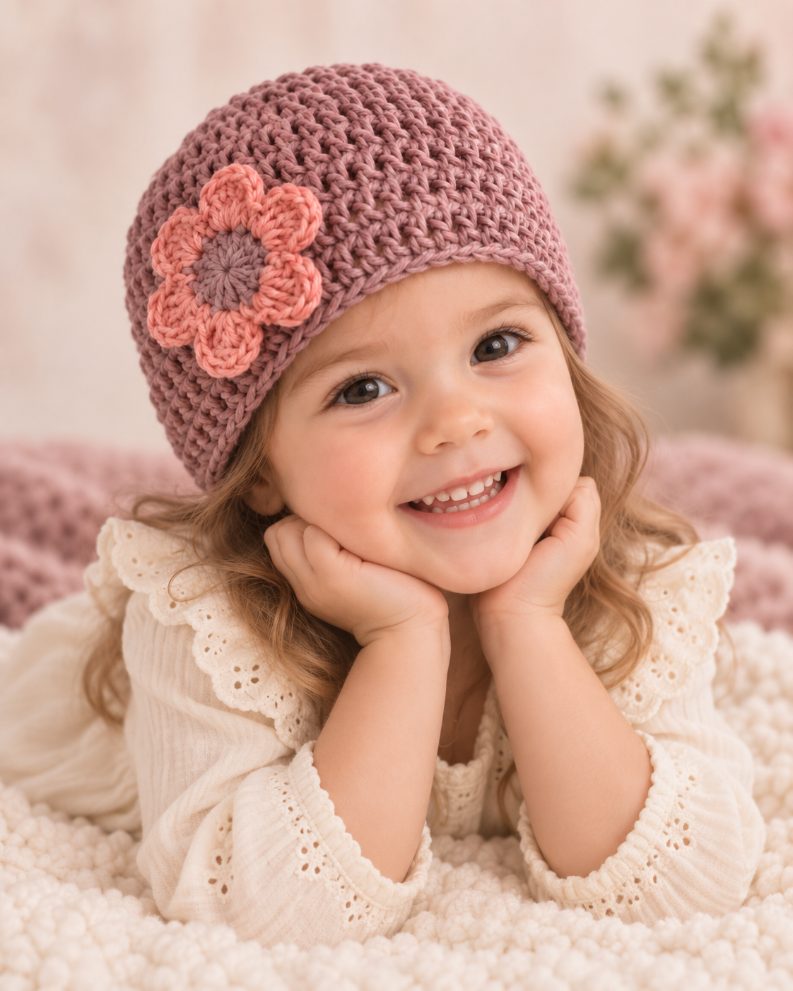 Hand-Crocheted Cotton Baby Hat Rosie Bloom
