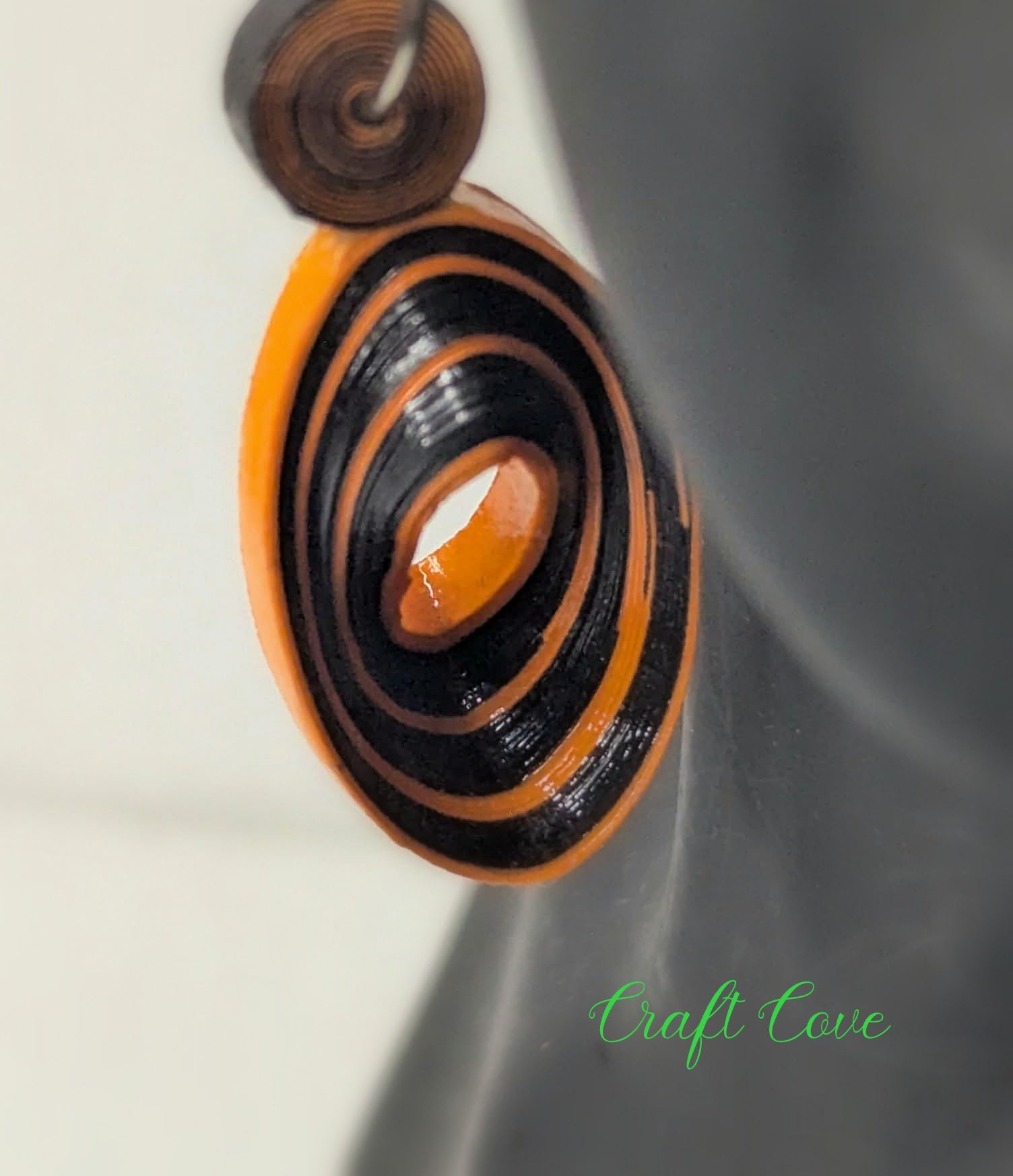 Earrings Quilled Orange and Black Tiger Skewed