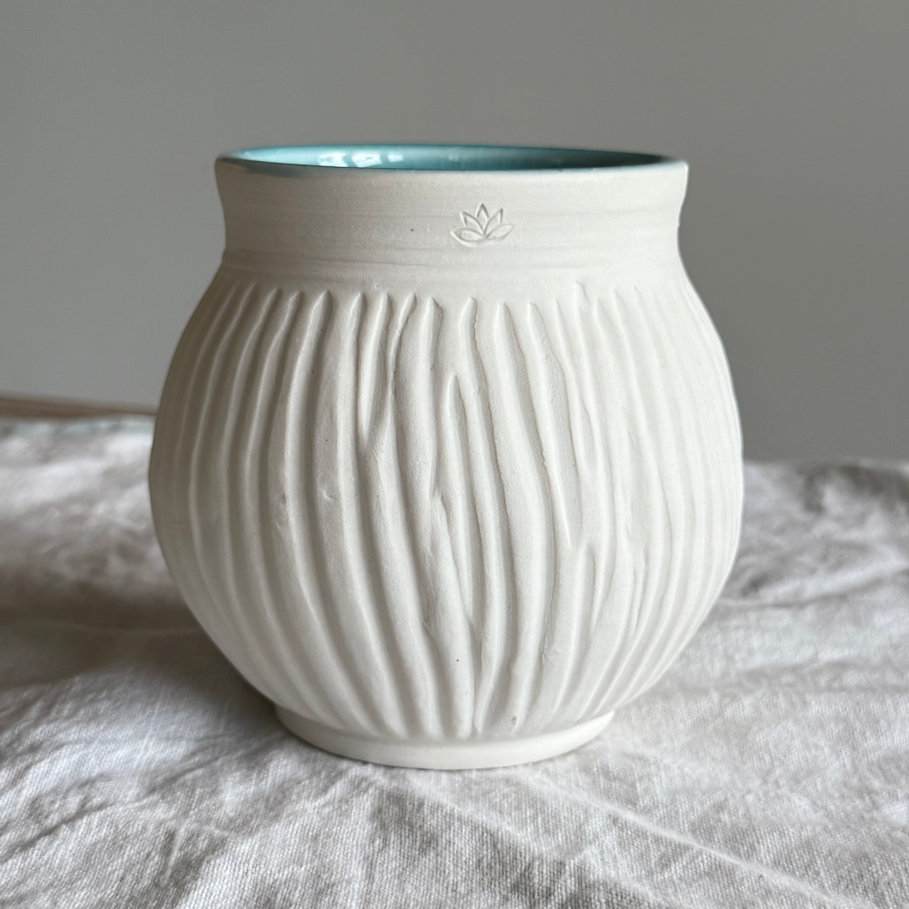 Aegean - Handcarved Raw Porcelain Vessel - White Blue Vase