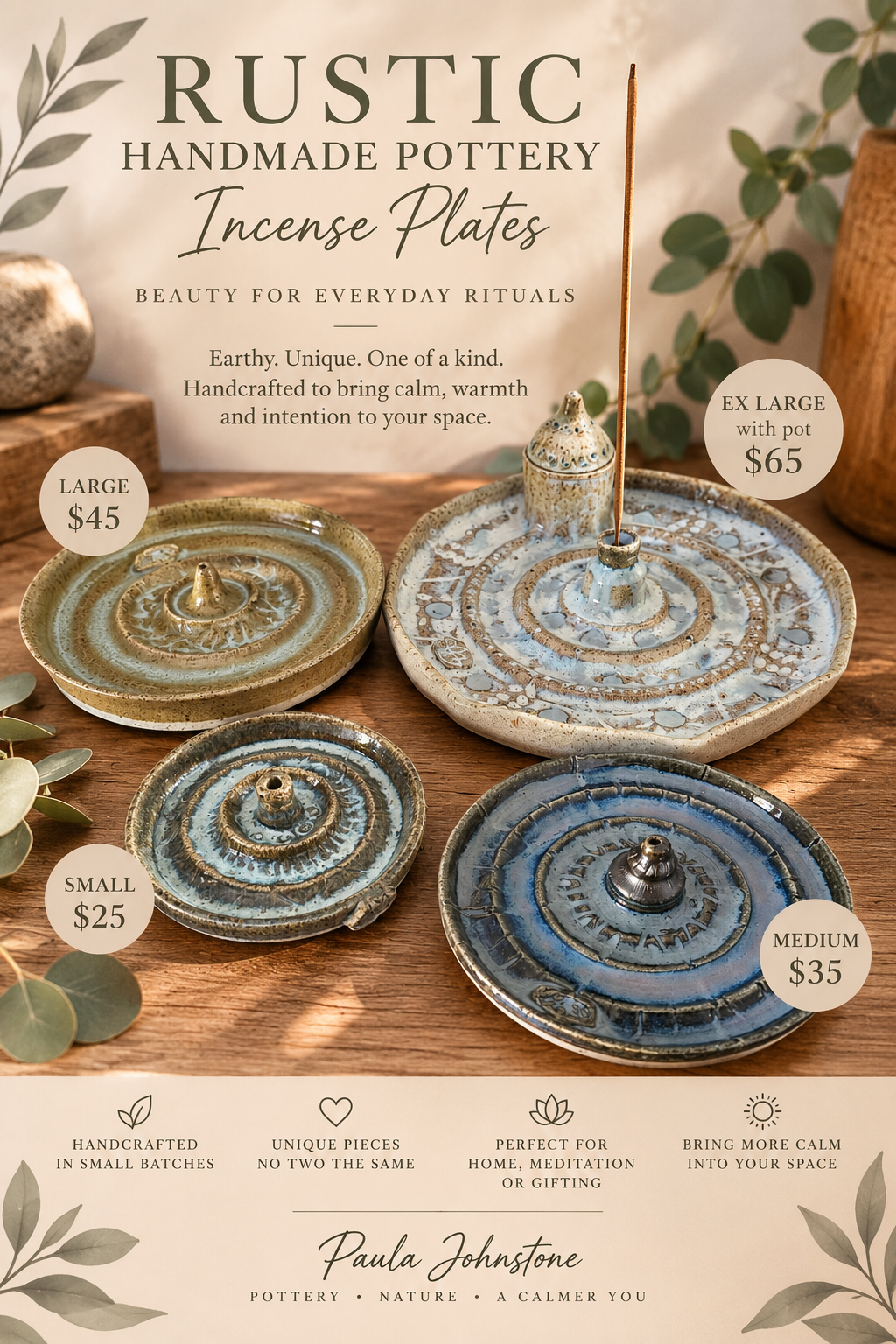 Handmade Rustic Pottery incense plates