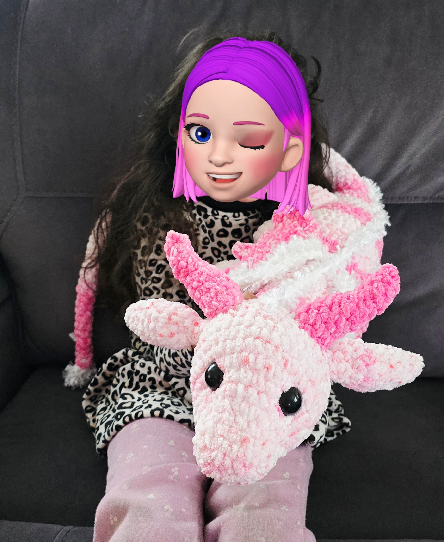 Pink Crochet Dragon - Extra Large