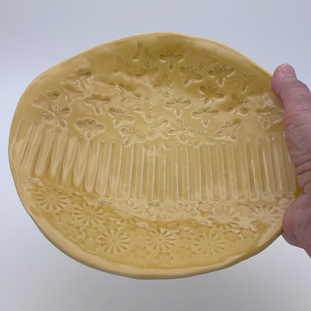 Artisan Ceramic Serving Bowl | Slab Built Plate | Round | Stamped Decoration