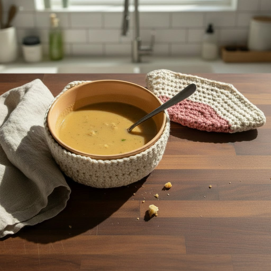Crochet Bowl Cozy Set of 2 - Handmade Cotton Bowl Holders -  Housewarming Gift