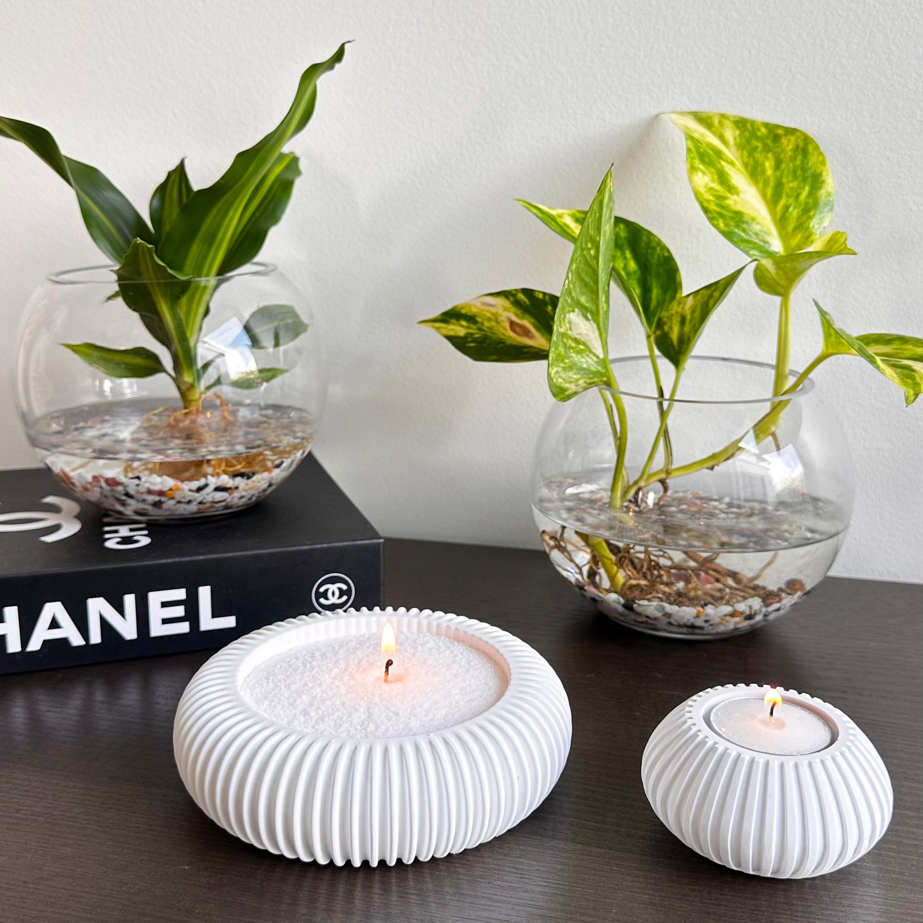 Refillable eco-resin candle holders