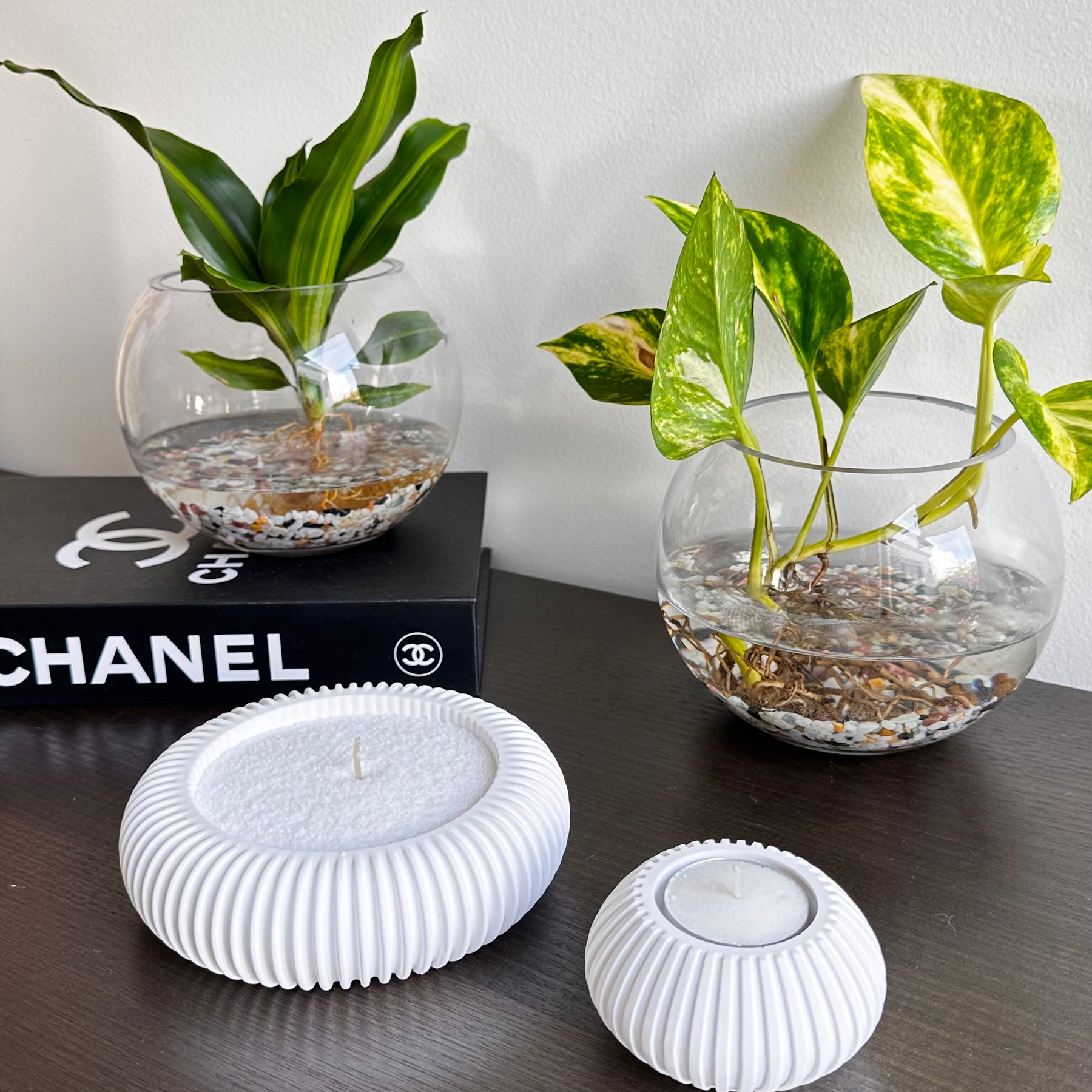 Refillable eco-resin candle holders