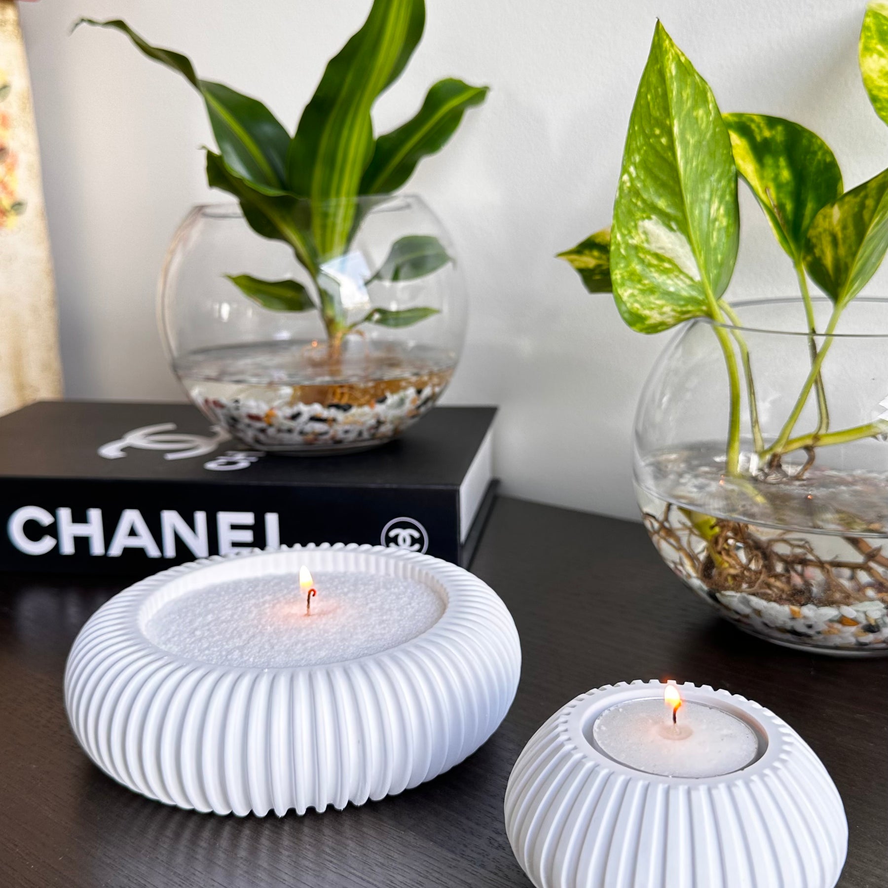 Refillable eco-resin candle holders