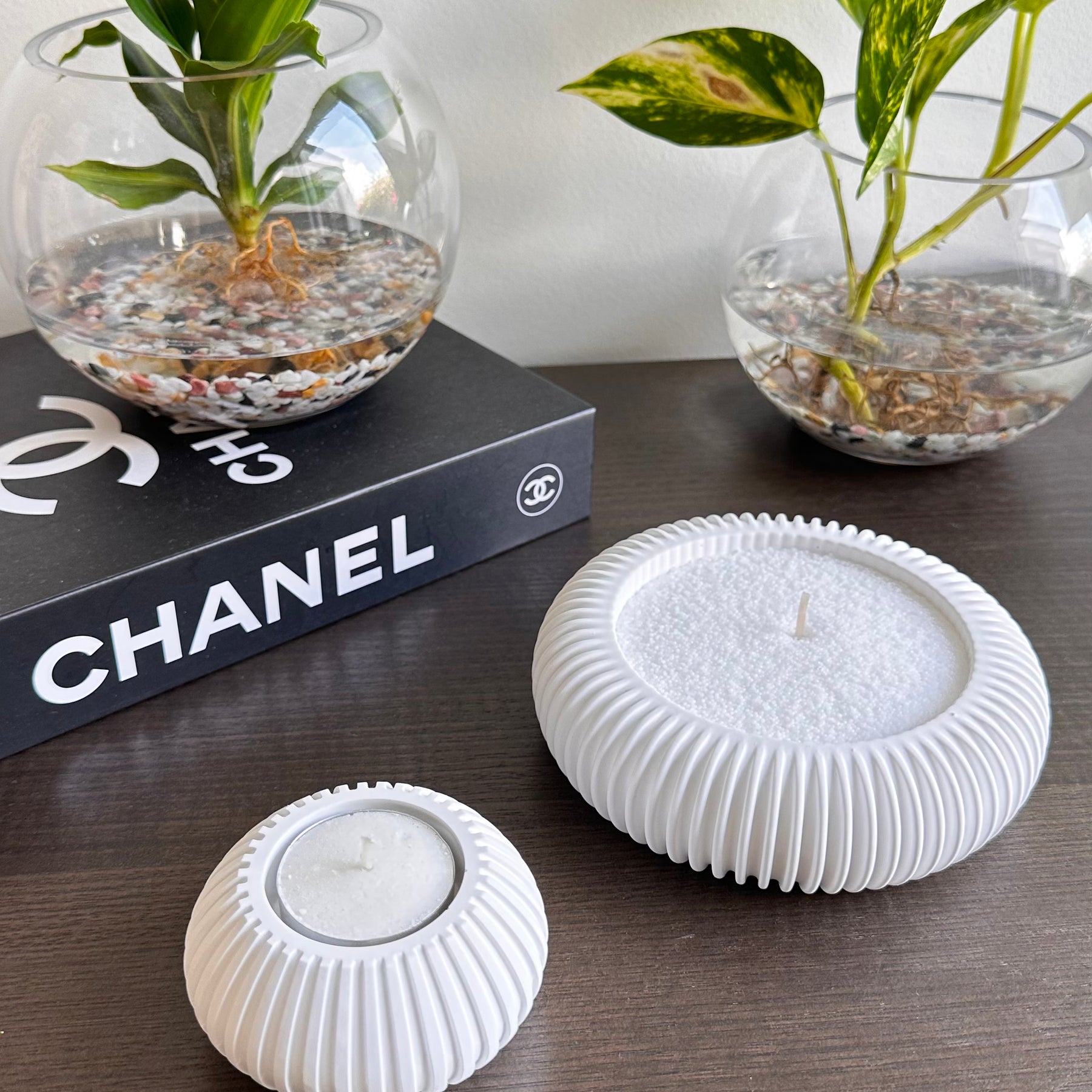 Refillable eco-resin candle holders
