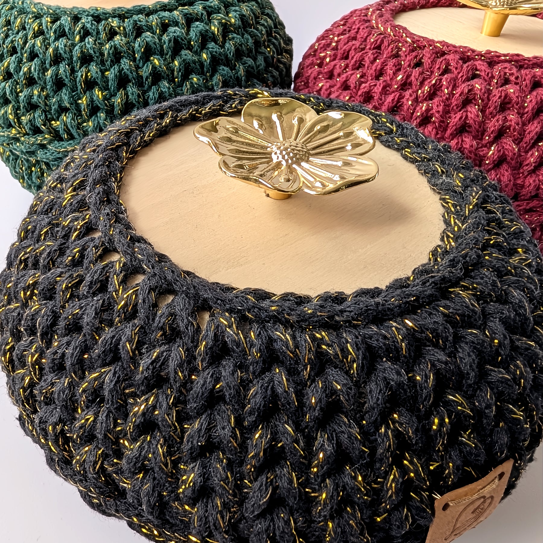 Golden Flower Trinket Basket with Lid