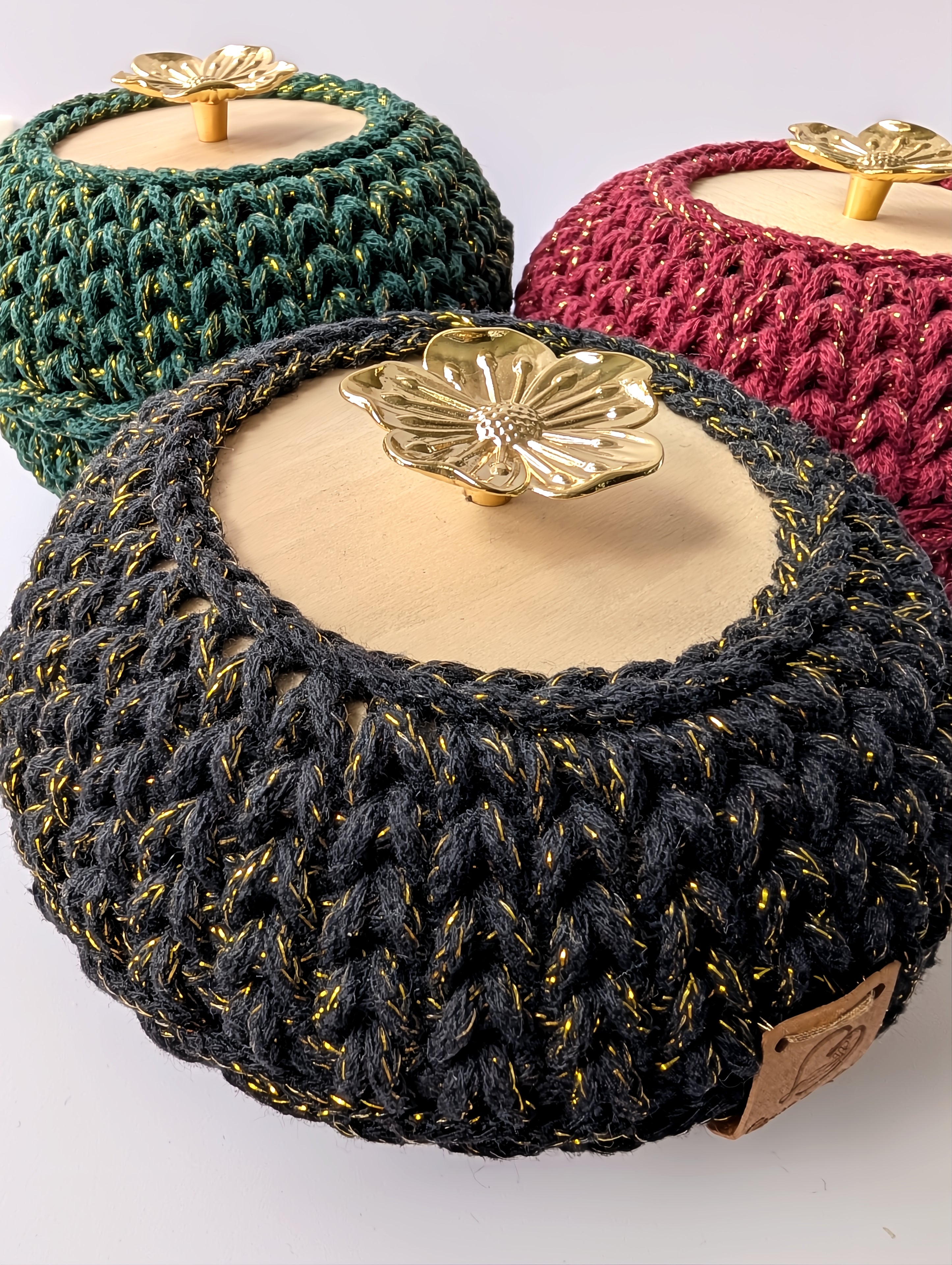 Golden Flower Trinket Basket with Lid