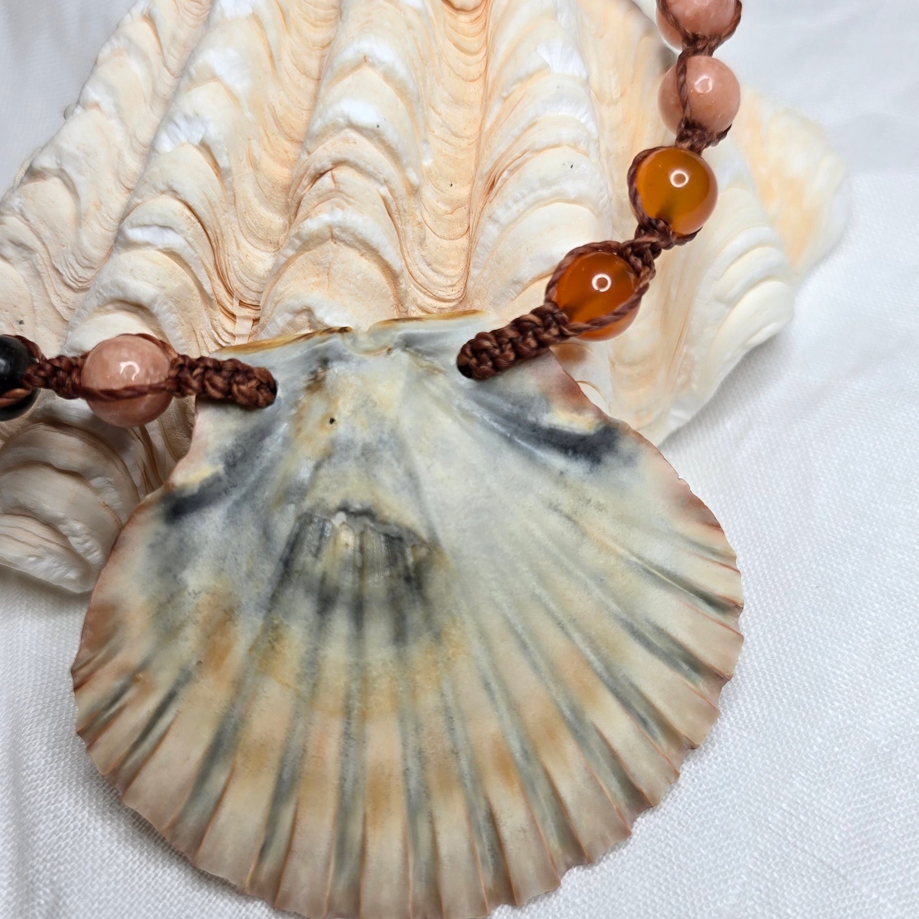 Mermaid Shell Necklace with Black Opal and Gemstones