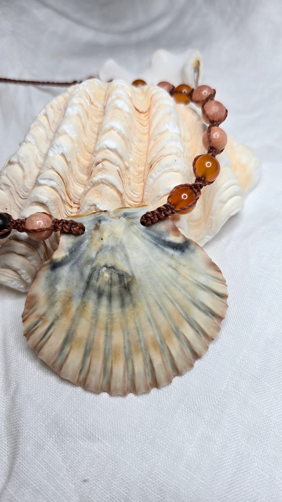 Mermaid Shell Necklace with Black Opal and Gemstones