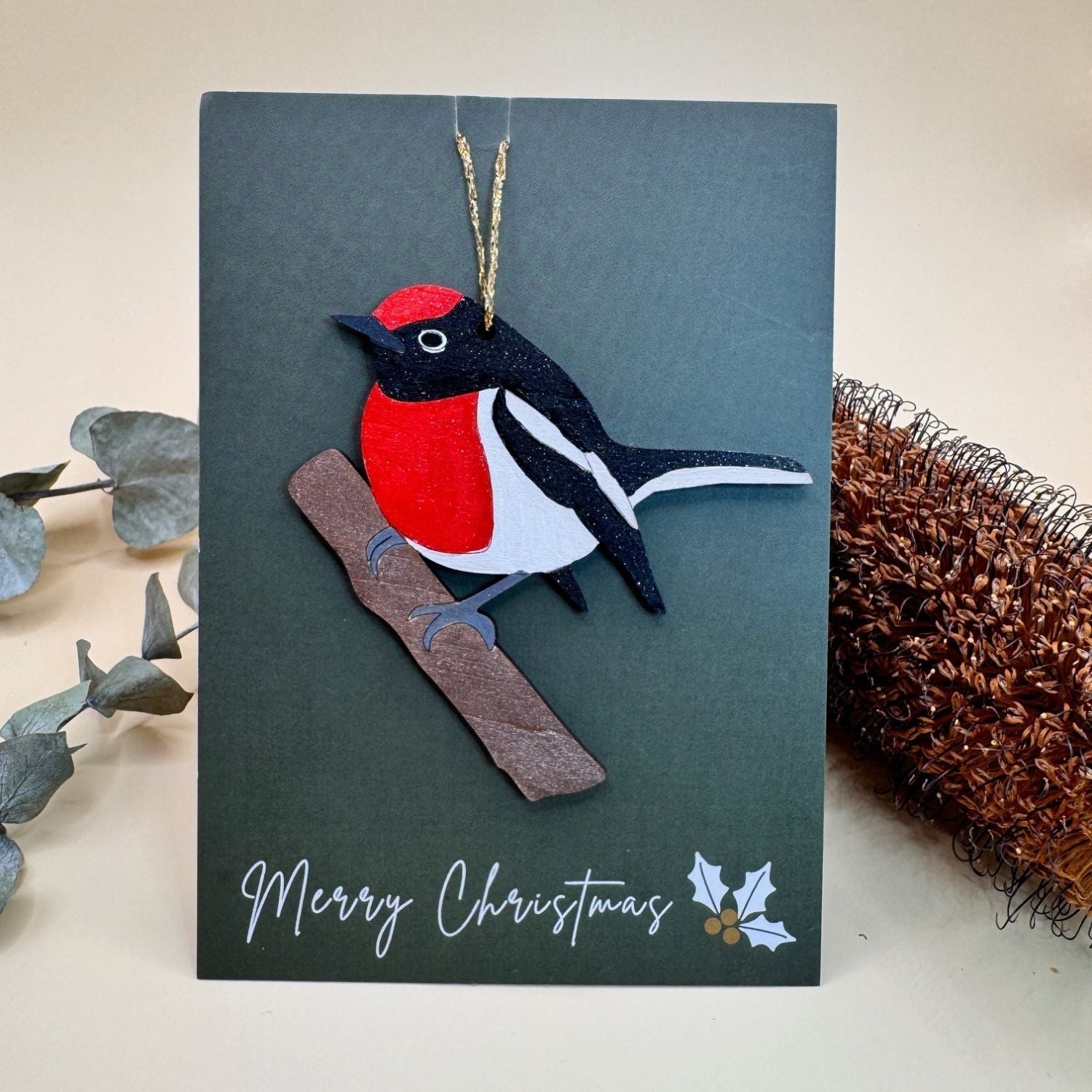 Red Capped Robin Hand Painted Australiana Christmas Decoration