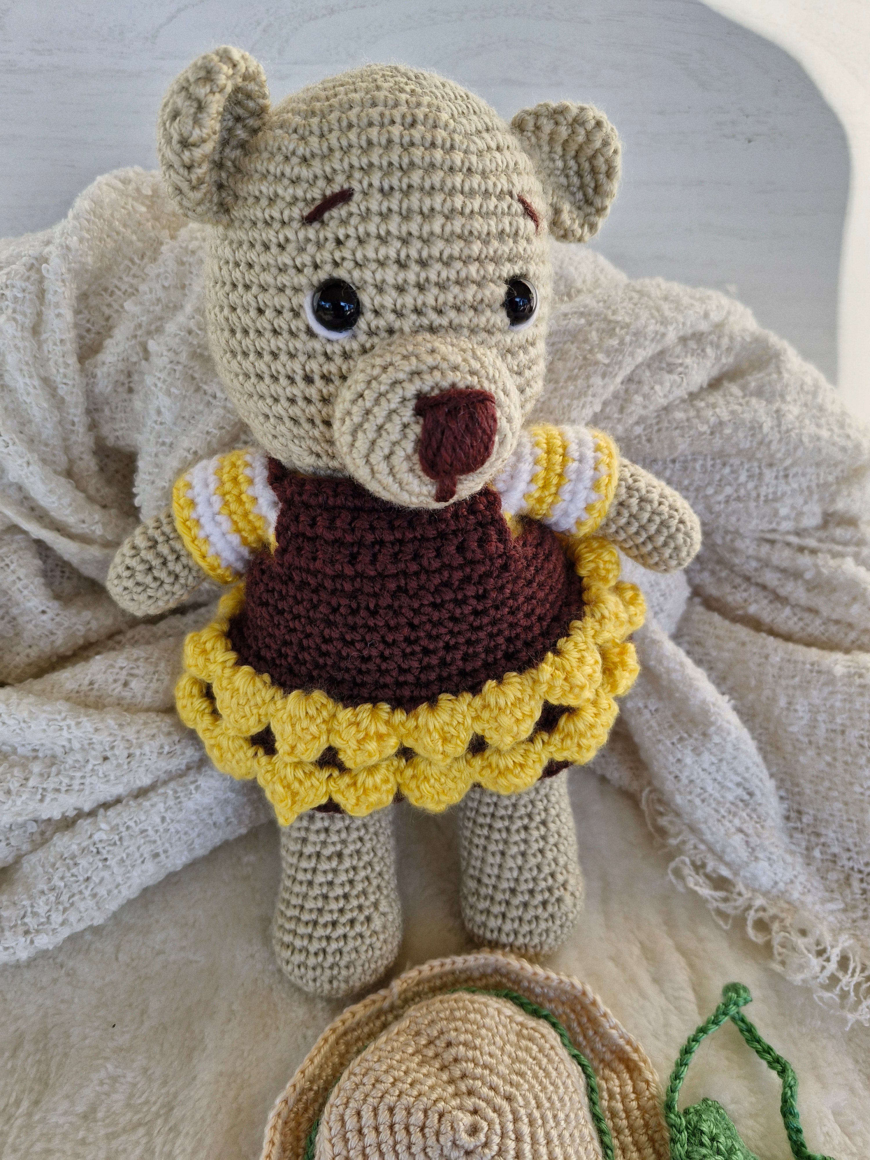 Sweet Crochet Bear in Sunflower Dress