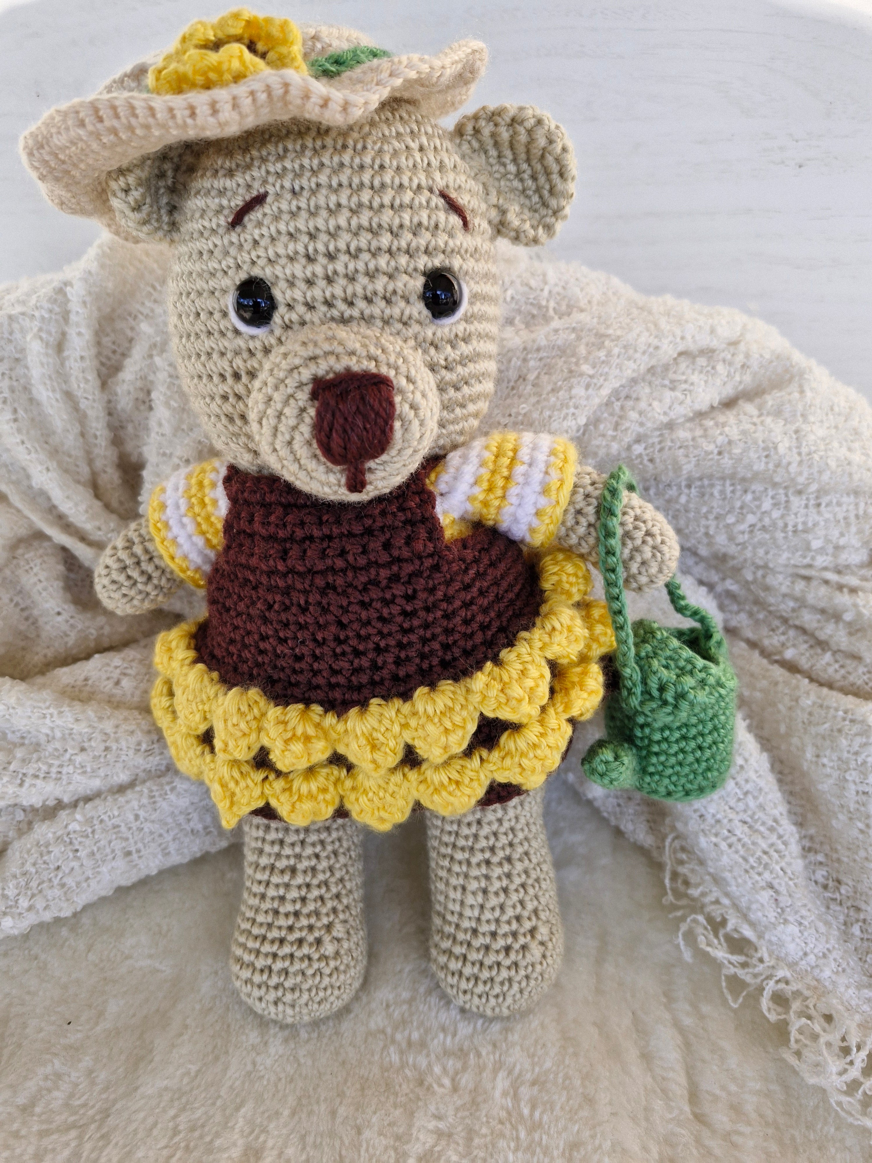 Sweet Crochet Bear in Sunflower Dress