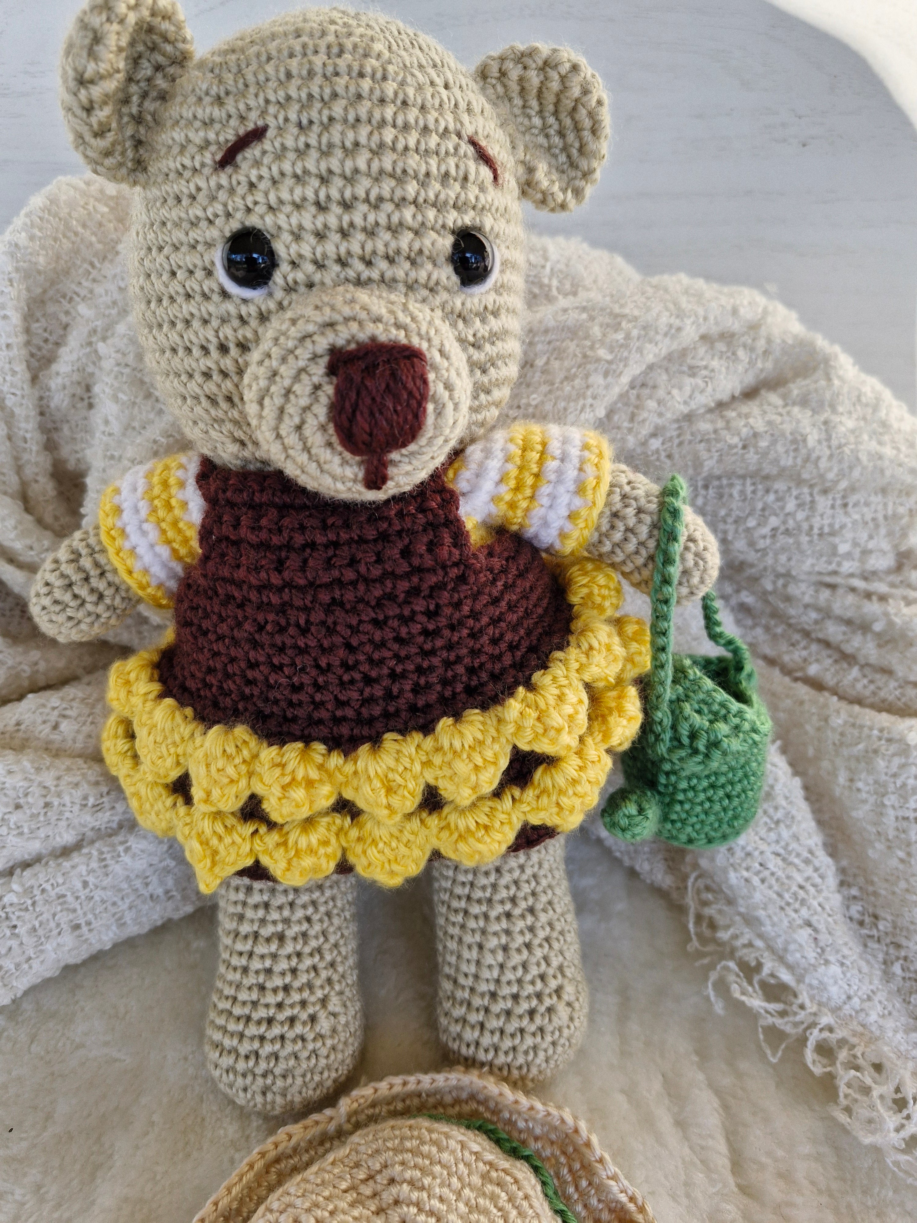 Sweet Crochet Bear in Sunflower Dress